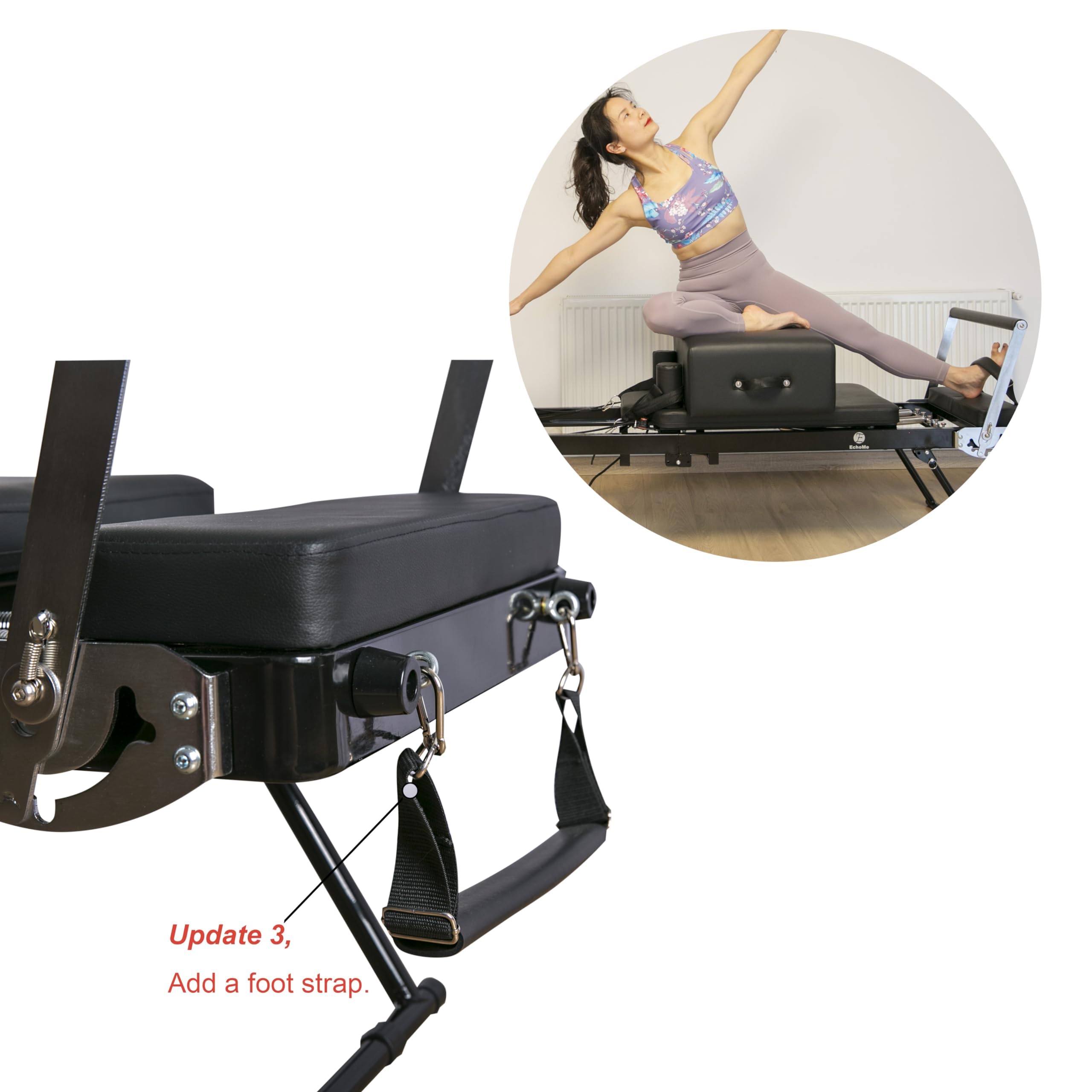 EchoMe Foldable Pilates Reformer Machine for Home Gym - Alloy Spring Resistance, Extended Length (Dark) - Perfect for Home Workouts & Pilates Training