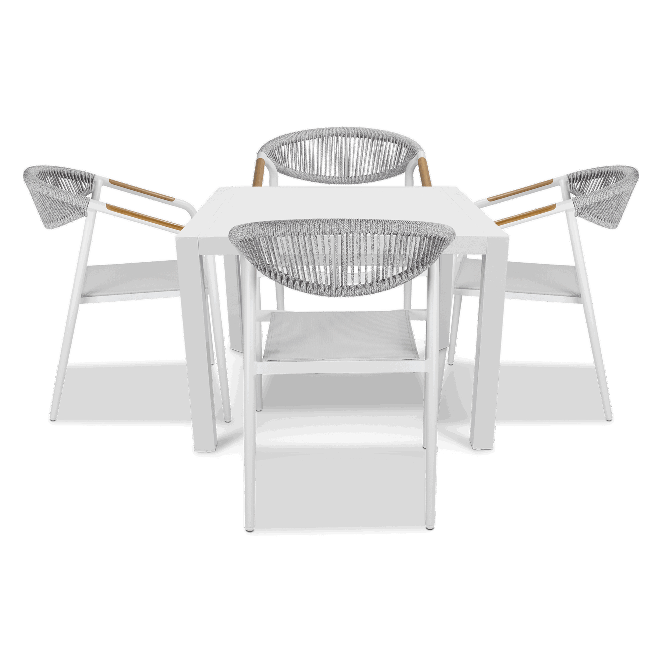 5-Piece Bahamas Square Cafe Outdoor Dining Set - Arctic White with Rope Chairs for Patio, Garden, Poolside & Backyard Entertaining