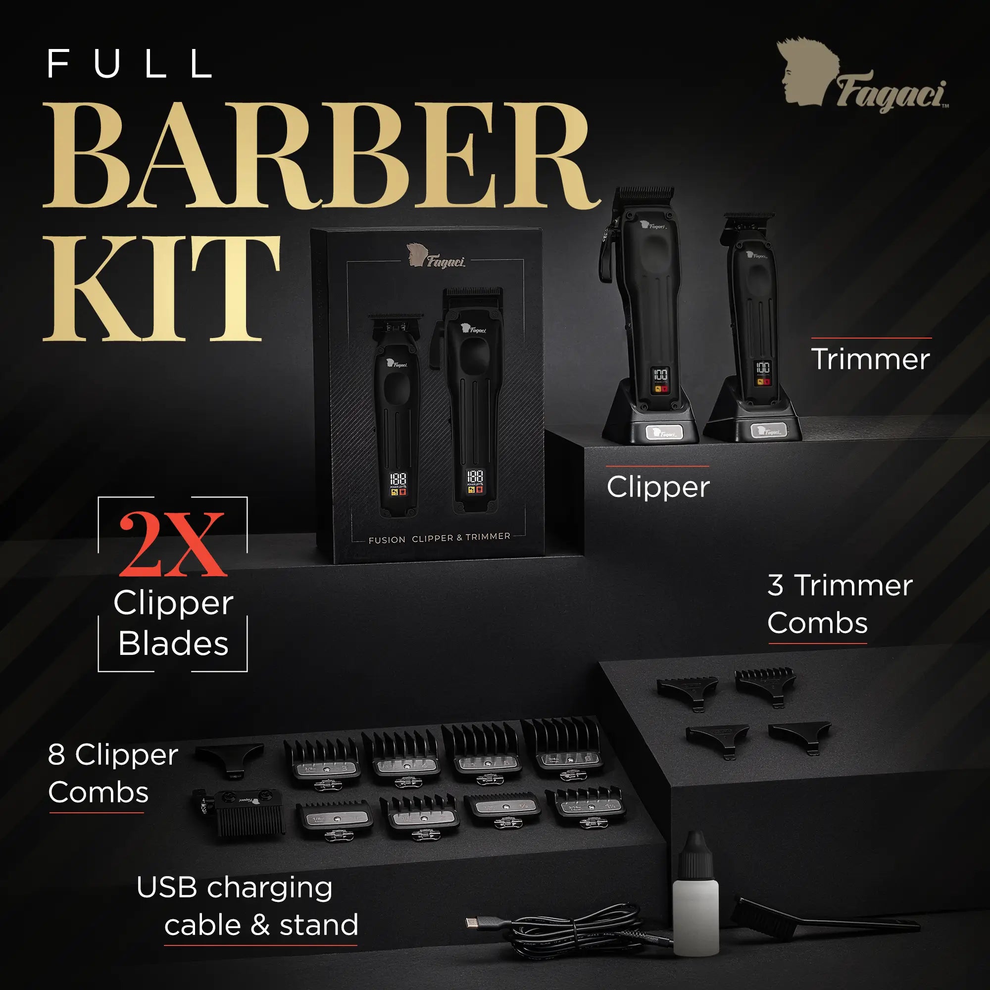 Fusion Clipper & Trimmer Set for Men - Professional Hair Cutting Kit with Adjustable Blades - Perfect for Home Barbering, Grooming, and Styling