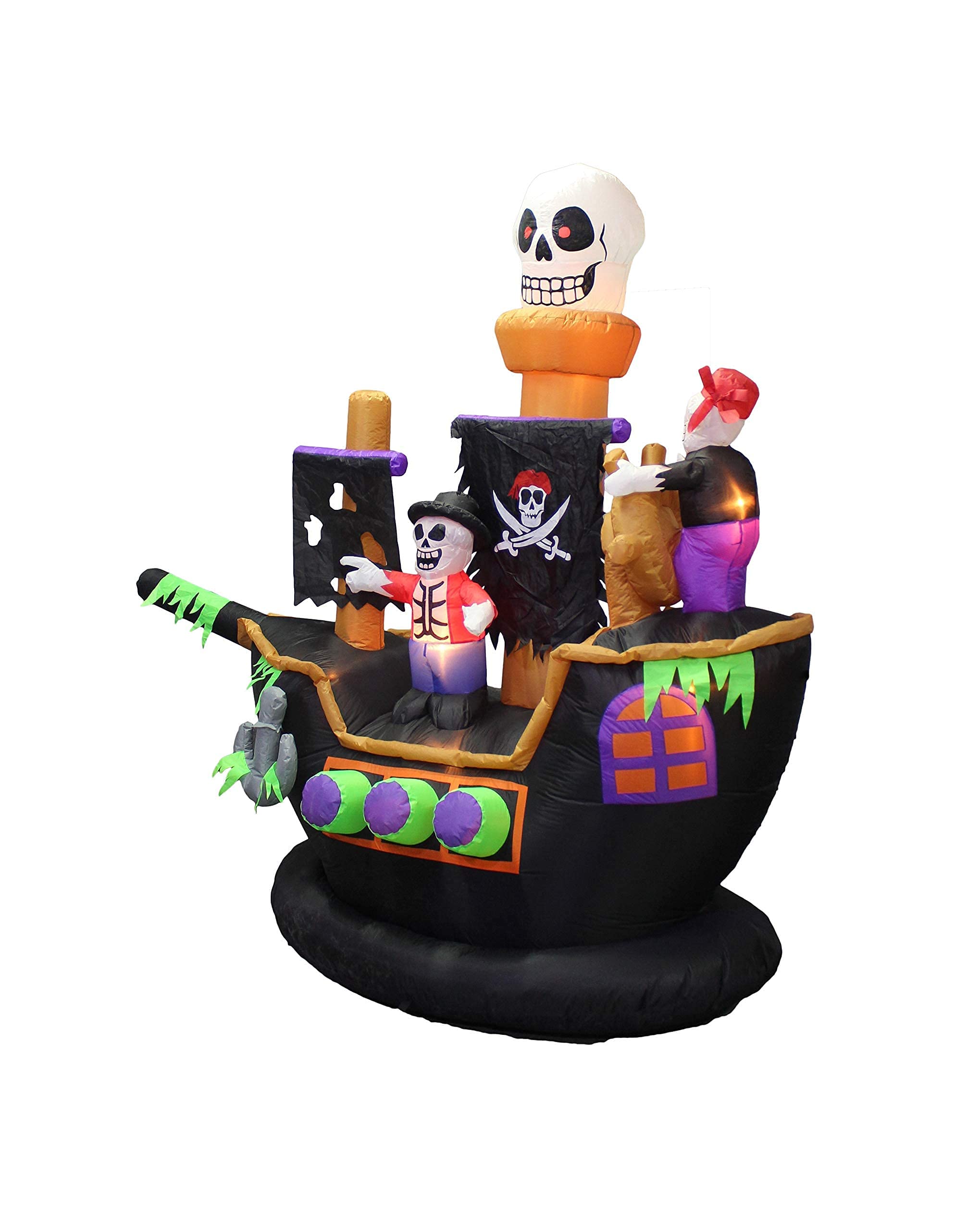Halloween Party Decorations Bundle - 7ft Inflatable Pirate Ship with Skeletons & Ghosts + 11ft Animated Black Cat Inflatable with LED Lights | Spooky Yard Decor for Halloween Night, Haunted House Parties & Trick-or-Treat Displays