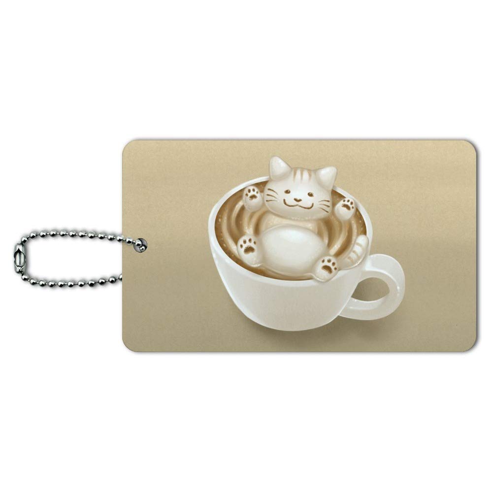 Foamy Cat Latte Art Luggage Tag - Cute Cartoon Cat Suitcase ID Tag for Carry-On Bags & Travel Accessories - Perfect for Airports, Vacations & Gift Giving