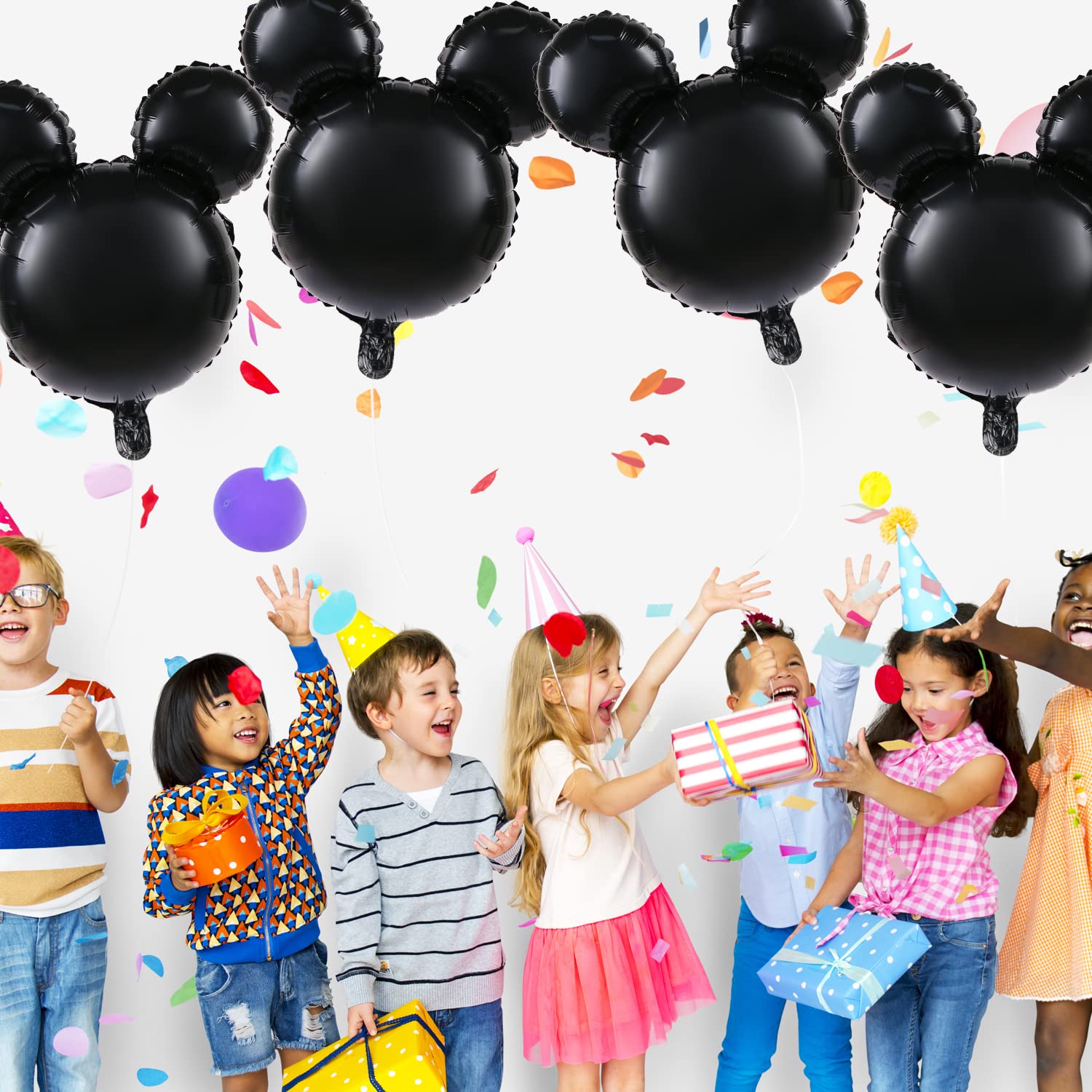 LIYDE 6 Pack 24 Inch Black Mouse Head Foil Balloons for Birthday Party Decorations, Baby Shower Decor - Perfect for Disney Themed Parties, Kids Room Decor & Photo Backdrops
