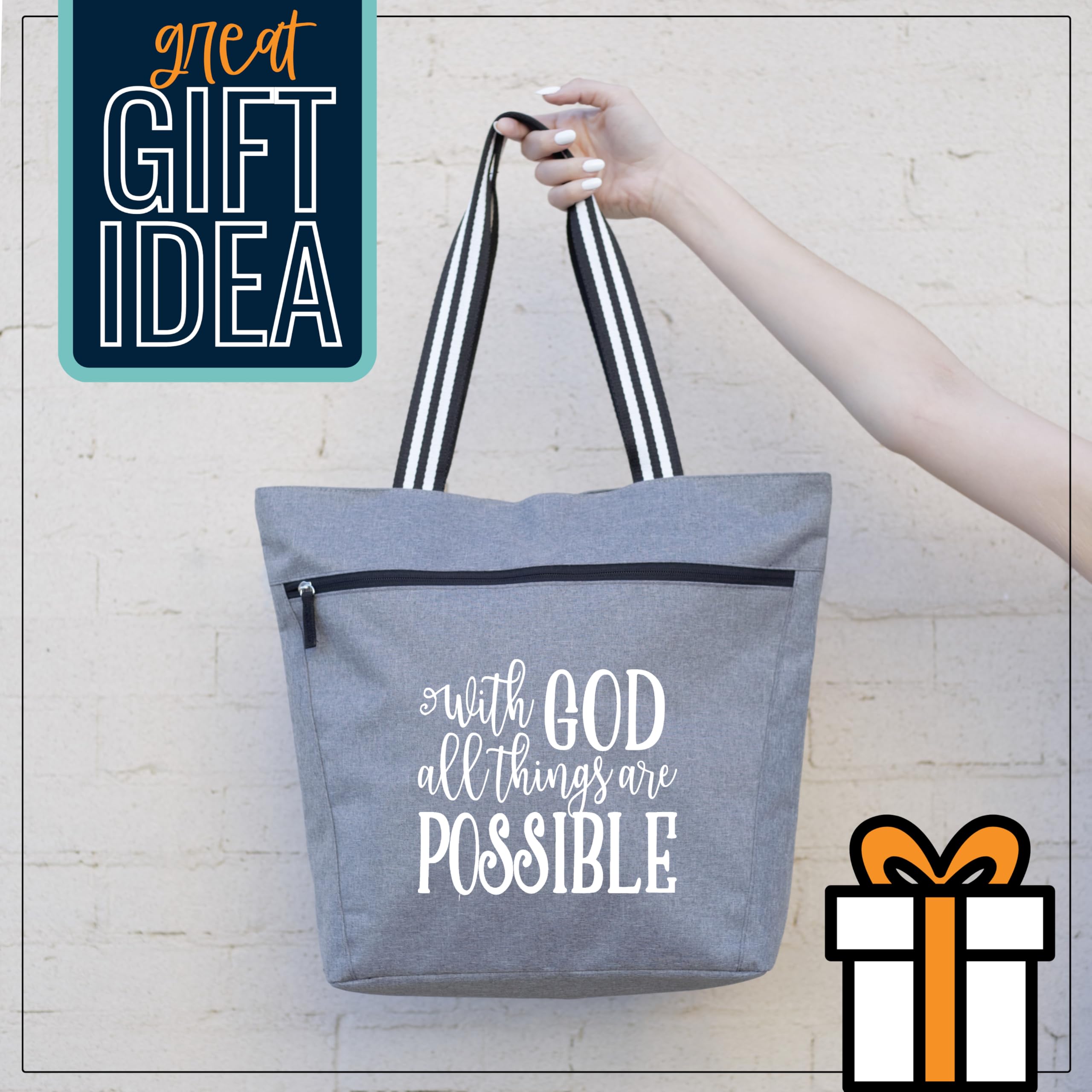 Large Inspirational Zippered Tote Bag for Women - Christian Gift Ideas - Perfect for Church, Bible Study & Daily Use