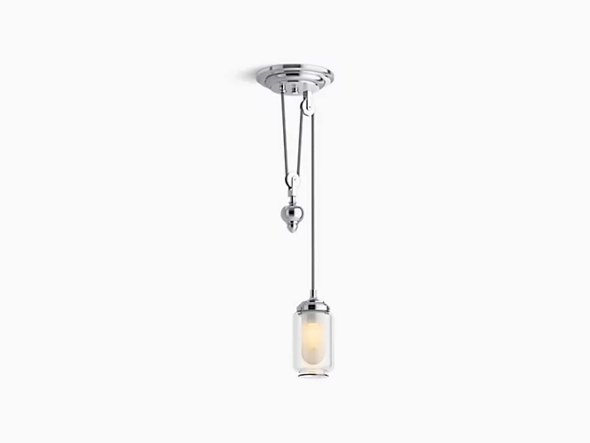 KOHLER Artifacts Adjustable Pendant Light Fixture - Polished Chrome Single Island Lighting for Kitchen, Dining Room & Bar Counter | Modern Hanging Lamp for Home Decor
