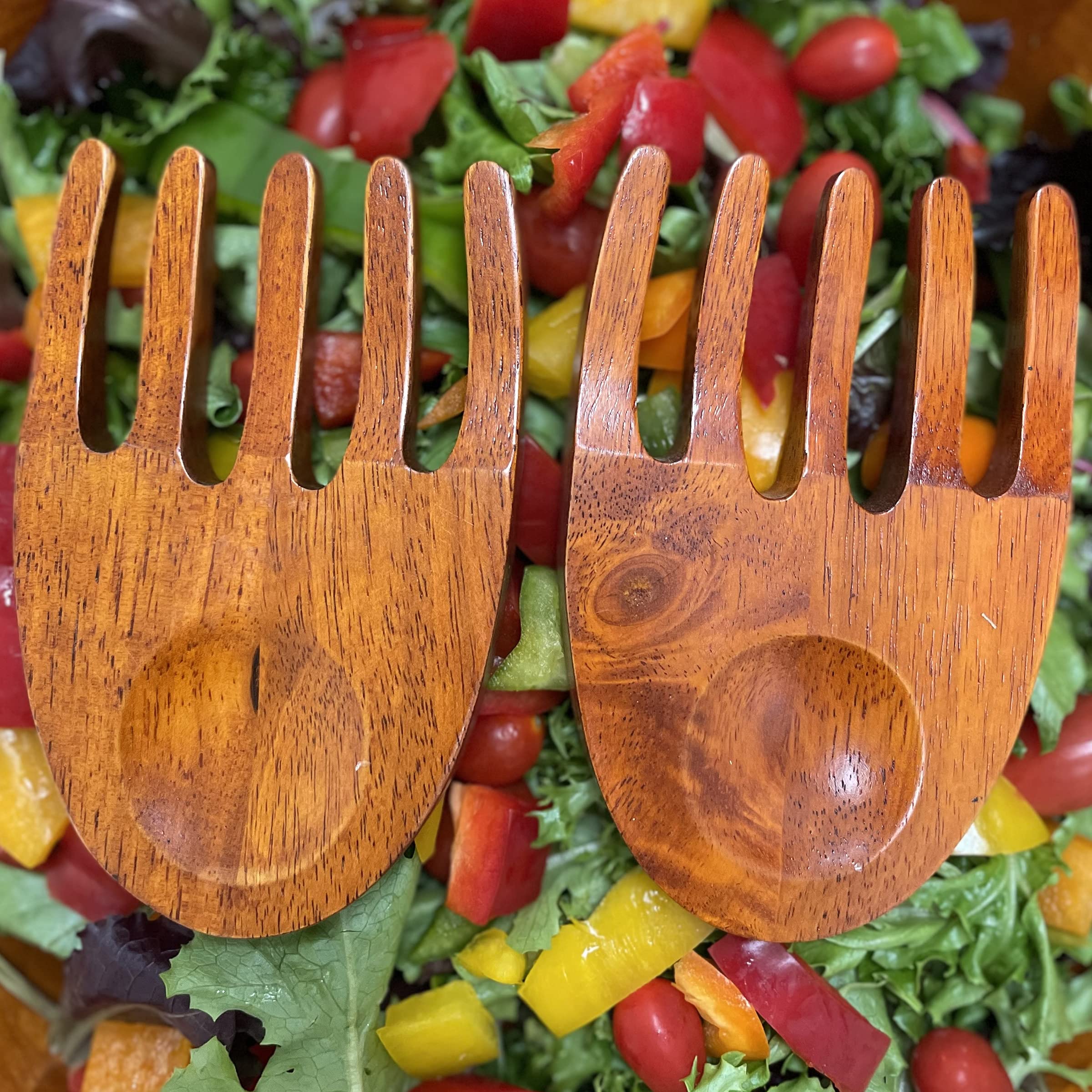 Woodard & Charles 6-Inch Cherry Wood Salad Hands Set of 4 - Perfect for Tossing Salads, Serving Pasta & Mixing Ingredients in the Kitchen