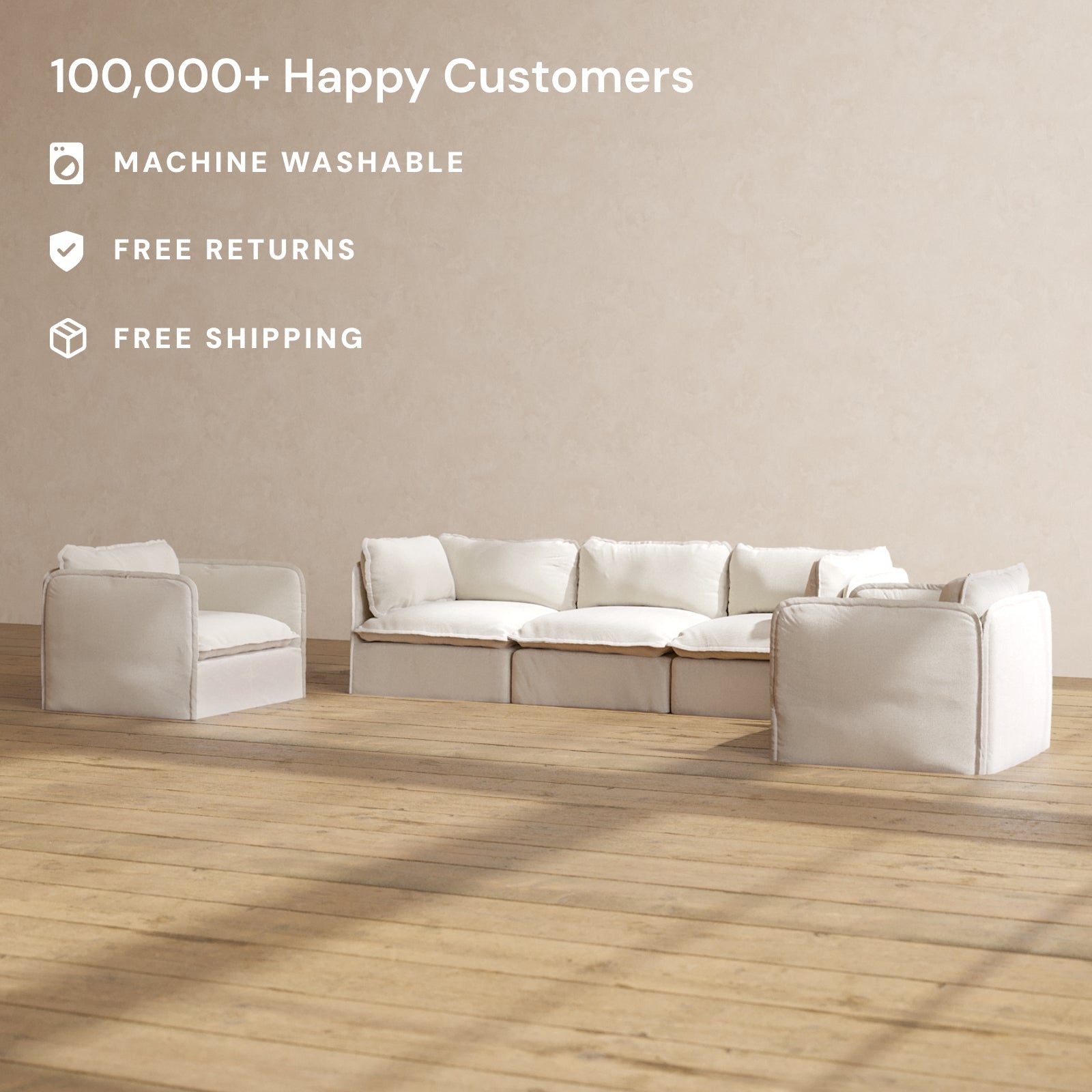 Modular Performance 3-Seater Sofa with Armchair Set in Flour Fabric | Contemporary Living Room Furniture for Small Spaces & Apartments | Perfect for Relaxing, Entertaining & Family Gatherings