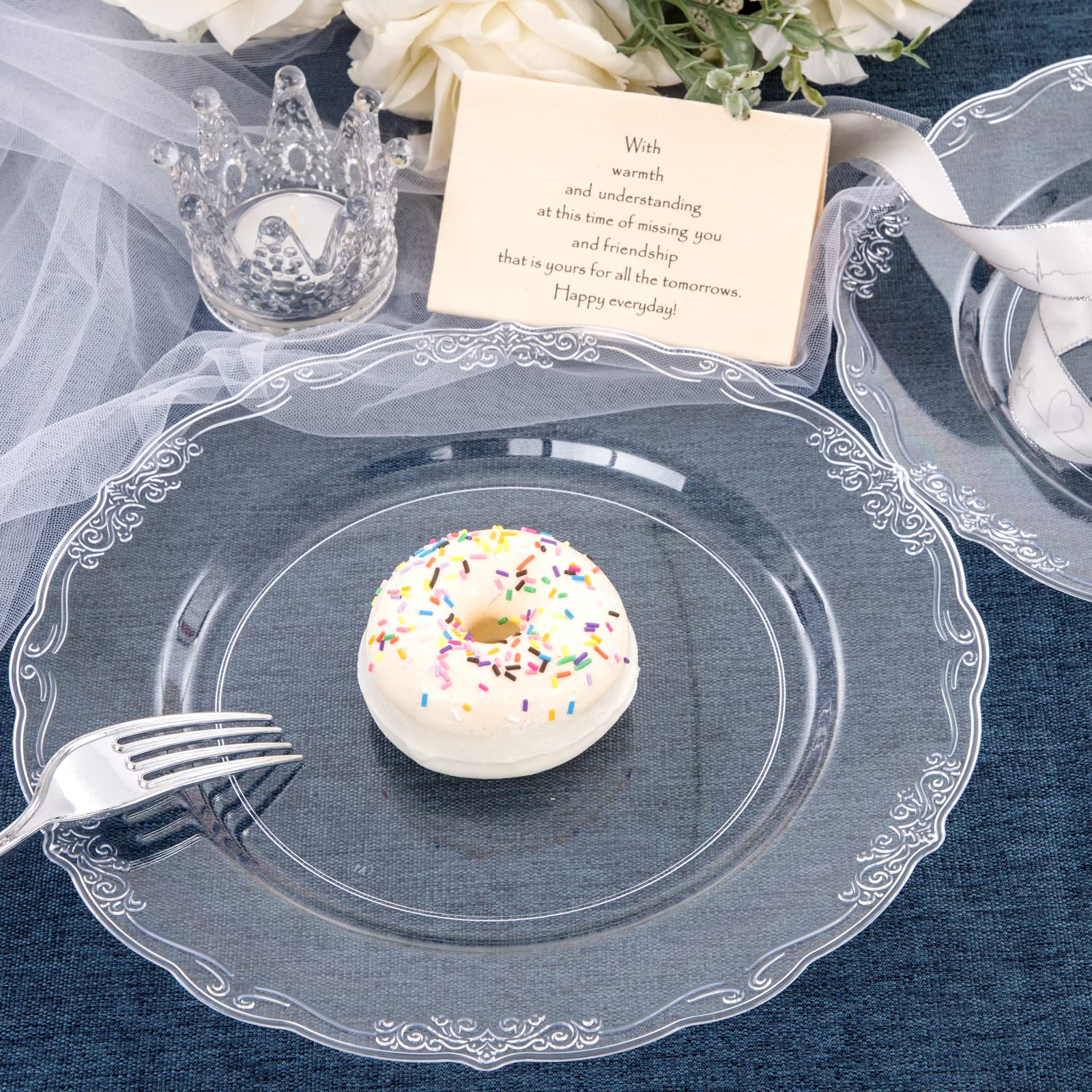 60-Pack Clear Plastic Plates 10.25 Inch - Reusable & Washable Durable Dinner Plates for Parties, Weddings, Birthdays & Events - Premium Disposable Tableware for Indoor/Outdoor Celebrations, Picnics & Catering
