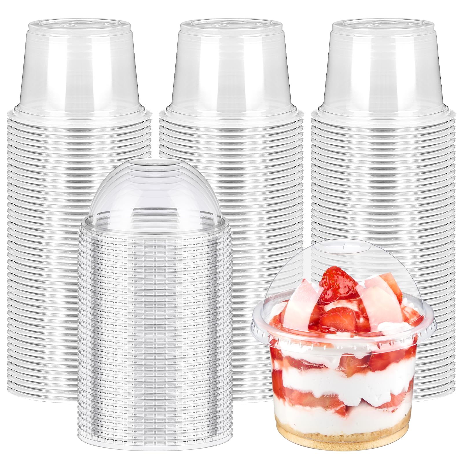 100 Pack 9 oz Clear Plastic Cups with Dome Lids - Disposable Dessert Cups for Yogurt Parfait, Banana Pudding, Ice Cream, Cakes & Party Snacks - Perfect for Birthday Parties, Baby Showers, Weddings & Catering Events