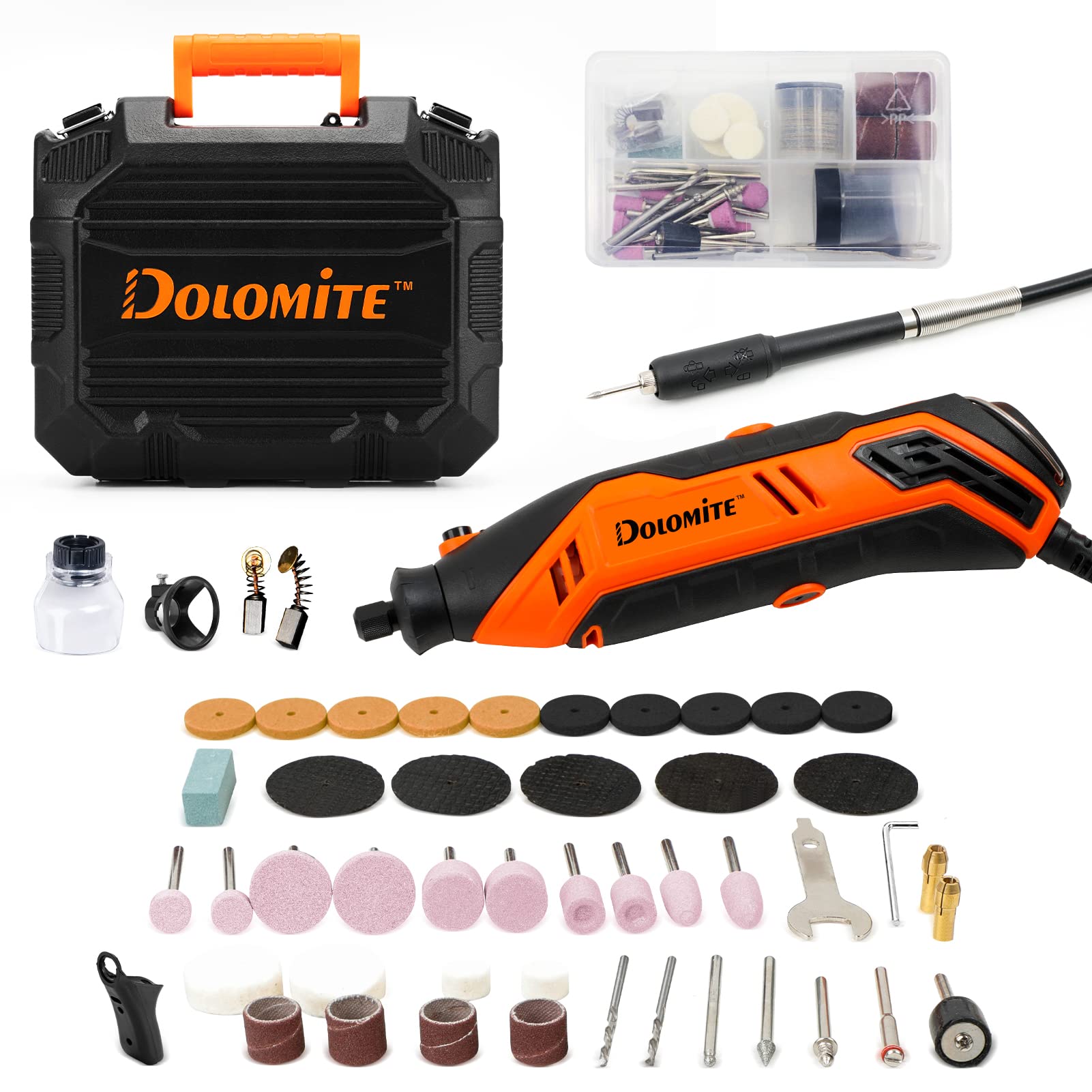 DOLOMITE 6-Speed Variable Rotary Tool Kit with 180 Accessories - Includes Flex Shaft, Grinder, Sander, Polisher & Engraver for Wood Carving, Metal Cutting, Jewelry Polishing & DIY Crafts | Perfect for Home Improvement, Hobby Projects & Professional Use
