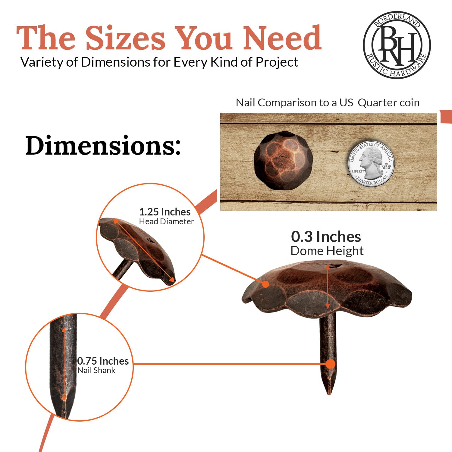 50 Pack 1.25 Inch Round Head Decorative Iron Nails - Oil Rubbed Bronze Finish - Rustic Fasteners for Farmhouse Style DIY Projects - Perfect for Barn Doors, Wood Beams, Shutters, Gates & Home Decor Accents