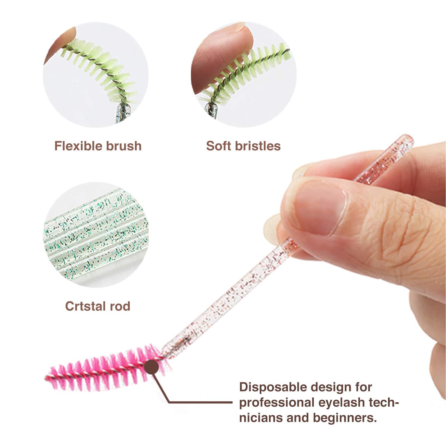 VOIISH Glitter Eyelash Brush Mascara Wands Set (Pack of 50) - Professional Eyelash Curling Comb, Makeup Brushes & Eyebrow Spoolers for Stunning Eye Makeup - Perfect for Salon, Home Use & Travel