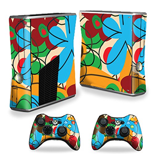 MightySkins Decorative Vinyl Skin Wrap Sticker for Microsoft Xbox 360 S Slim Console & 2 Controllers - Funky Flowers Design | Protective Cover for Gaming Setup, Perfect Gift for Gamers