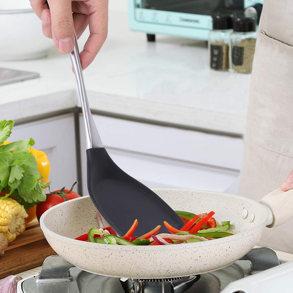 Premium Stainless Steel Spatula with Long Handle - Heat-Resistant Silicone Turner for Non-Stick Pans - Perfect for Flipping Pancakes, Burgers & Eggs - Ideal for Home Kitchen & Professional Cooking