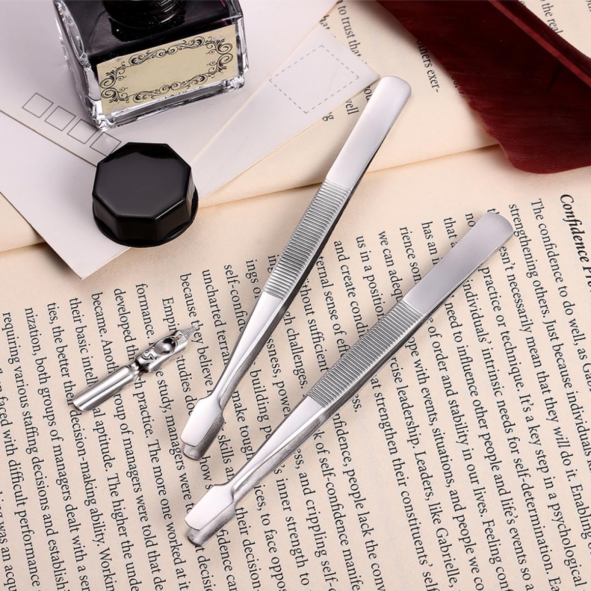 40 Pcs Stainless Steel Eyelash Extension Clusters & Eyebrow Tweezers Set - Silver 430 Flat Tweezers, Hair Plucker, Magnifying Mirror for Professional Salon & Home Makeup Use