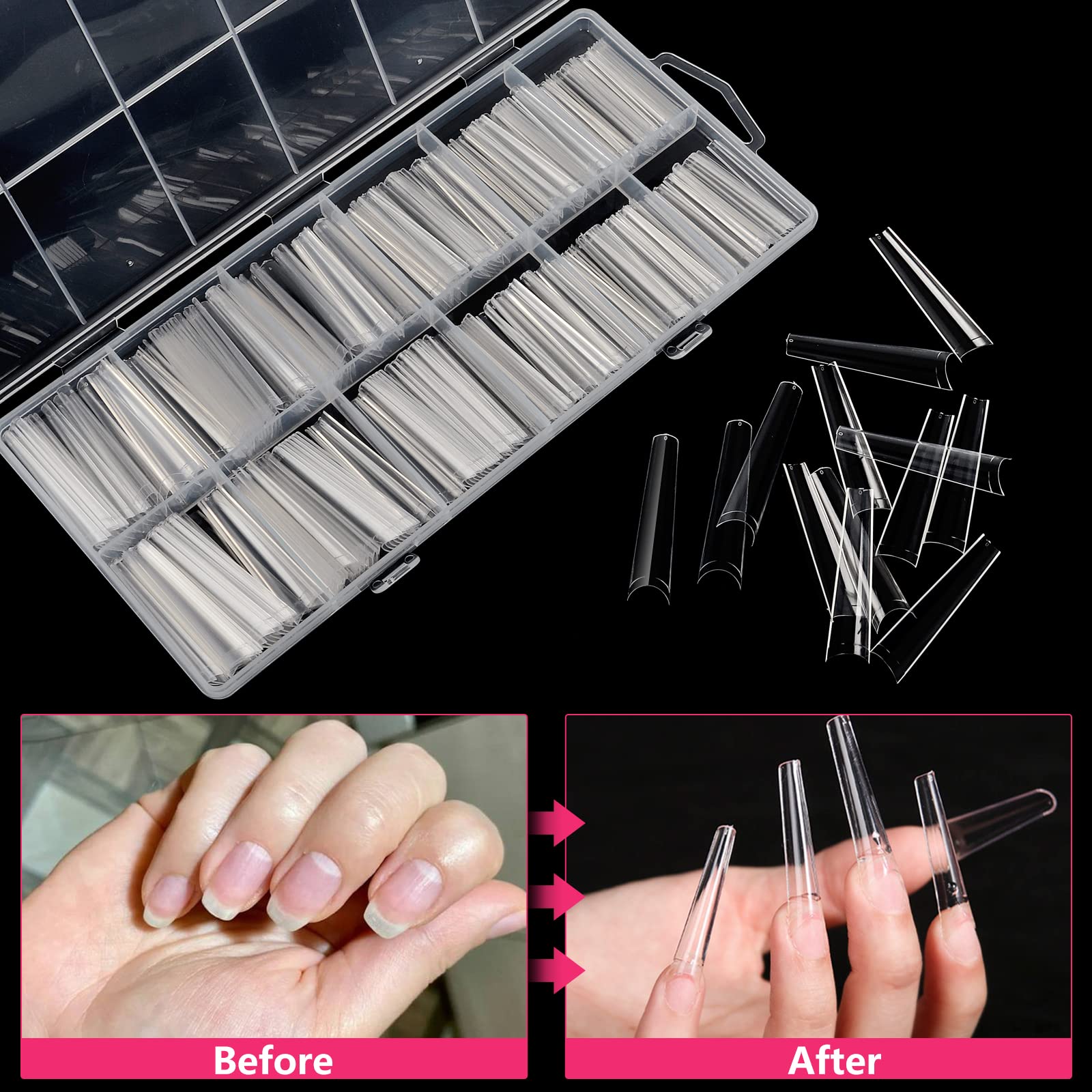 240Pcs Clear Coffin Nail Tips - Extra Long Fake Nails for Acrylic Extensions | Professional Half Cover Nail Tips for Salon & DIY Manicure | 12 Sizes for Women & Nail Art Enthusiasts | Perfect for Parties, Weddings & Special Occasions