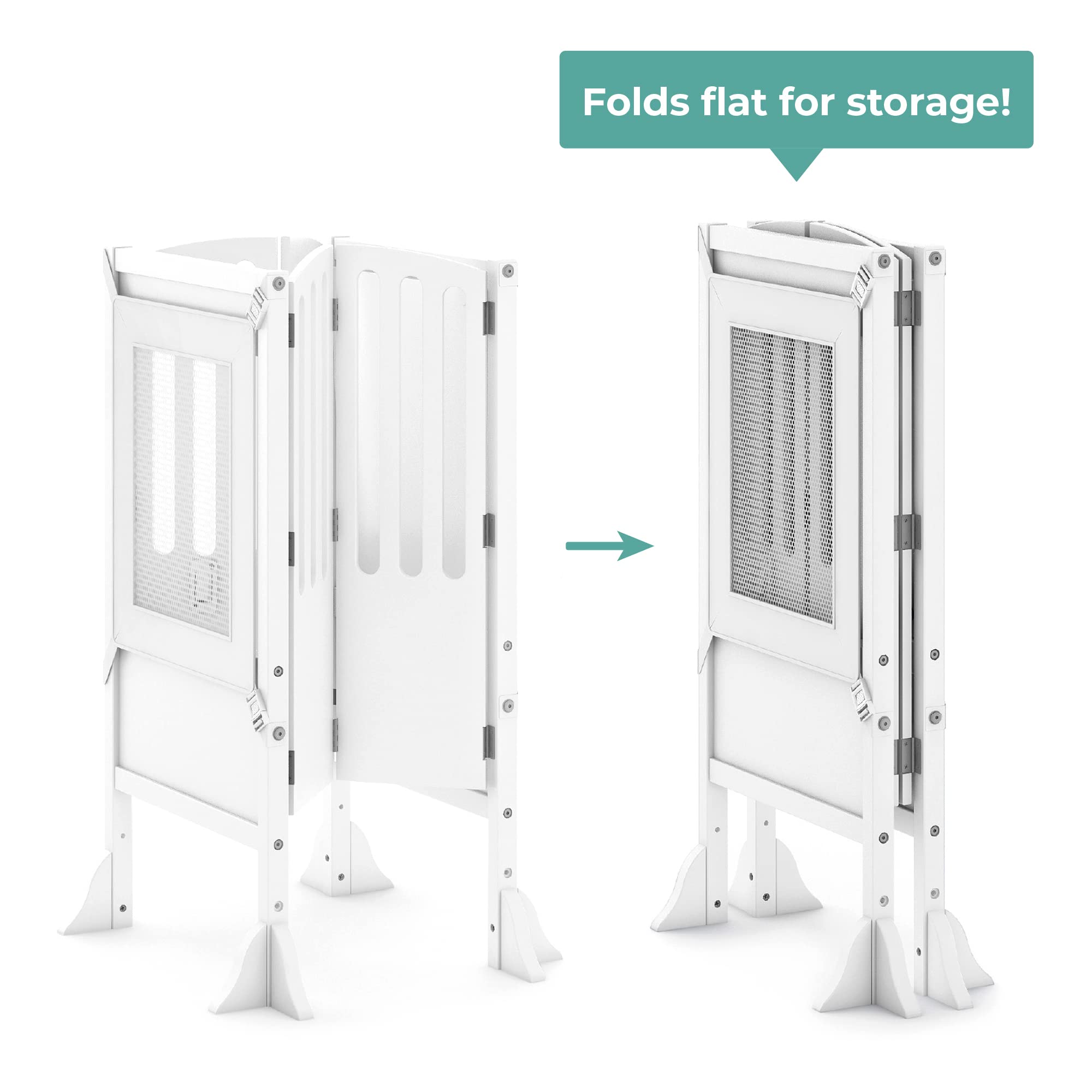 Guidecraft Kitchen Helper Toddler Tower Step Stool - Adjustable Height Montessori Learning Stool for Kids - White Wooden Foldable Step Stool for Kitchen, Baking & Cooking Activities - Safe Toddler Standing Platform