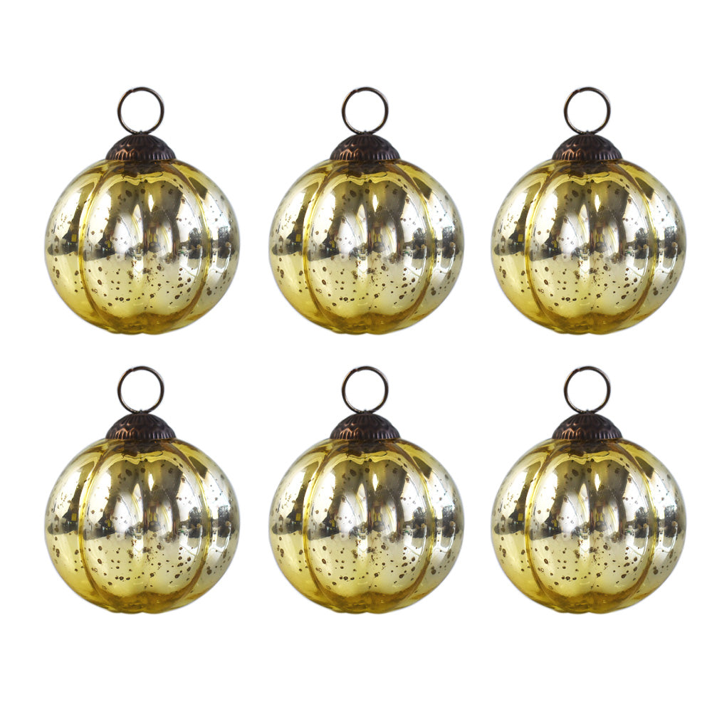 6 Pack Large Mercury Glass Ball Ornaments - 3 Inch Gold Posey Ball Design for Christmas Tree, Holiday Decor, Wedding & Party Decorations - Vintage Style Home Decor Gift Idea