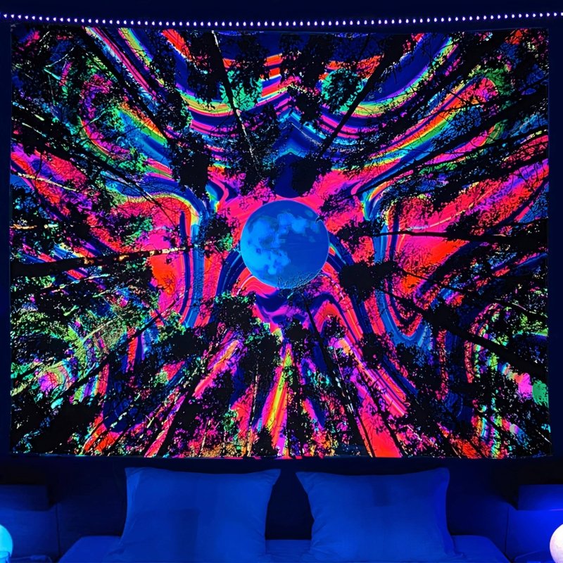Acid Forest Official Glow in the Dark Tapestry - UV Reactive Wall Art Decor for Bedroom, Living Room & Music Festival Decorations
