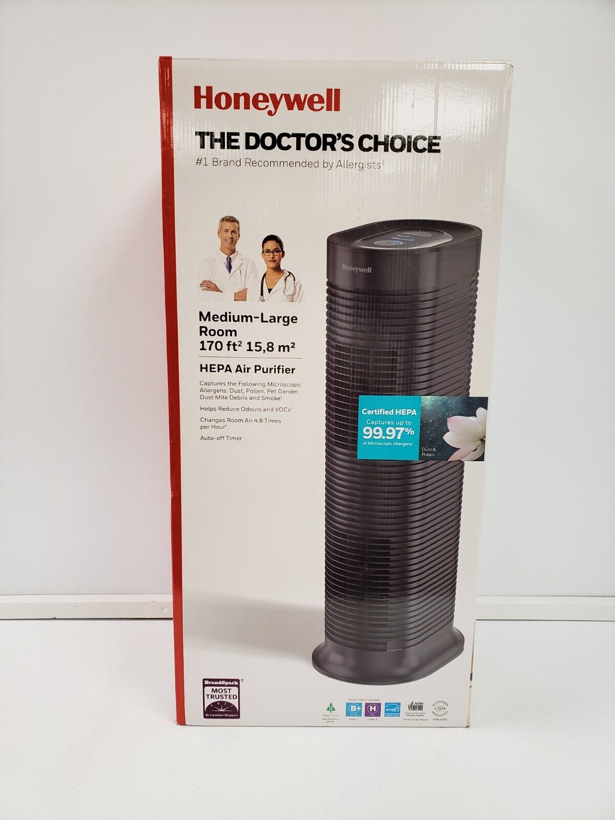 Honeywell HPS160C True HEPA Air Purifier for Home - Removes 99.97% of Dust, Pollen, Pet Dander & Smoke - Perfect for Bedroom, Living Room, Office & Allergy Relief