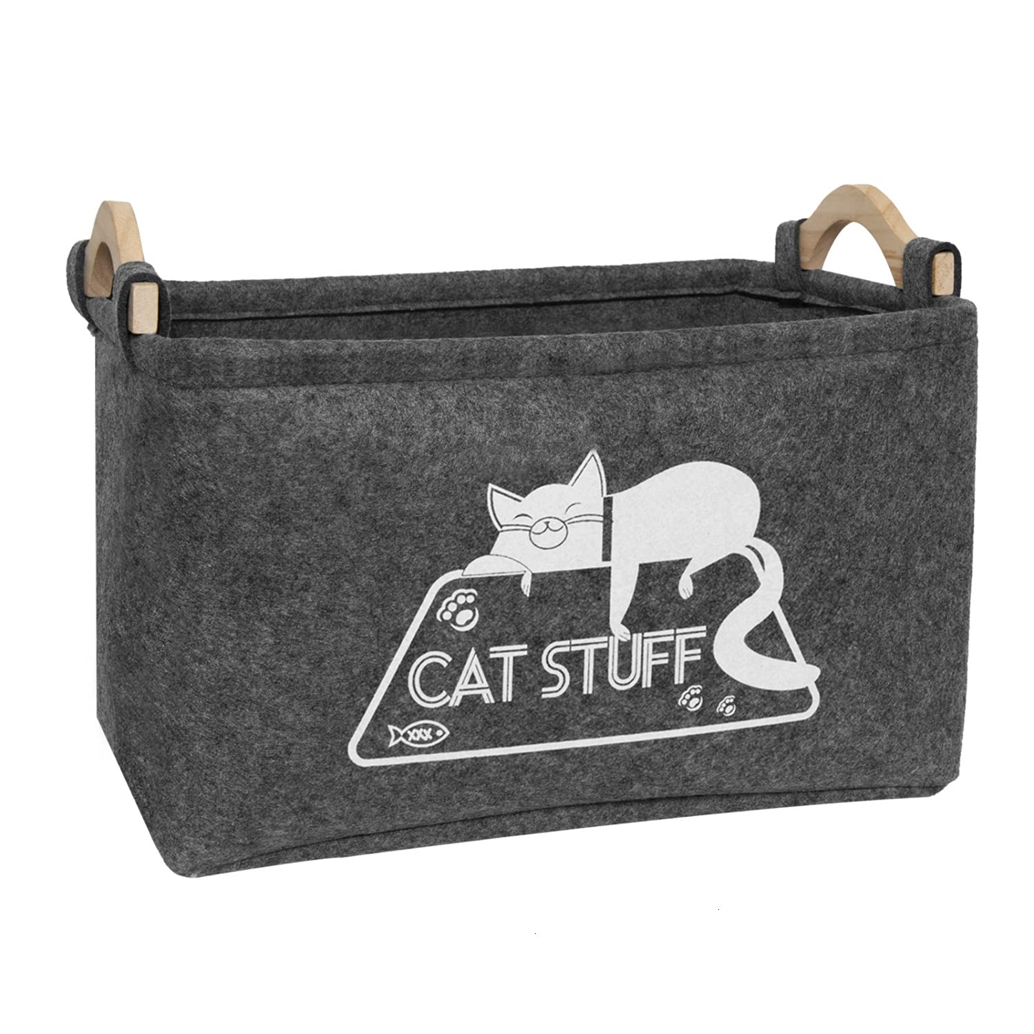 **Cat Toy Storage Basket with Handles - Felt Pet Toy Organizer Bin for Cat Accessories & Supplies - Perfect for Home, Living Room, or Bedroom Pet Toy Organization**