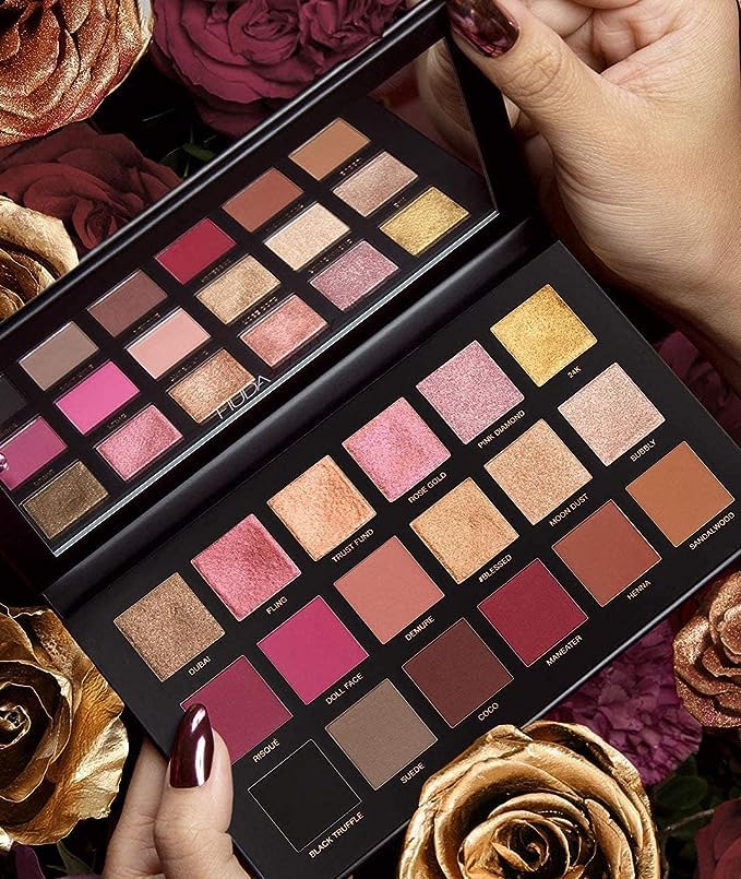 KAARM 18-Color Rose Gold Eyeshadow Palette with Hello Kitty Makeup Brush Set, Mascara Combo, Black Kajal & False Eyelashes - Perfect for Party, Wedding & Everyday Glam Makeup Looks