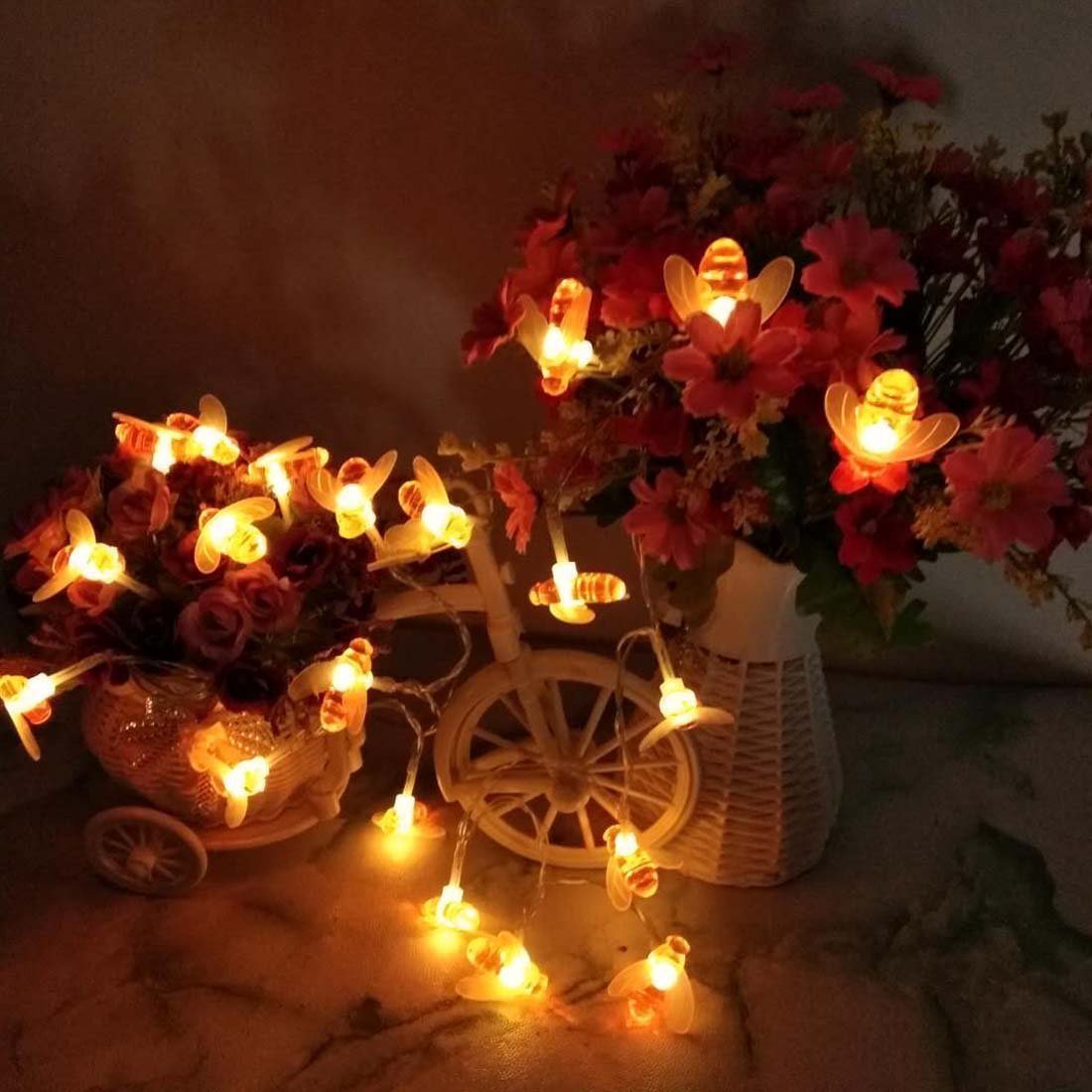 Honeybee String Lights - 5M 40LED Warm White Battery Powered Fairy Lights for Home Decor, Party, Wedding, Christmas | Indoor Outdoor Decoration for Garden, Patio, Bedroom, Backyard