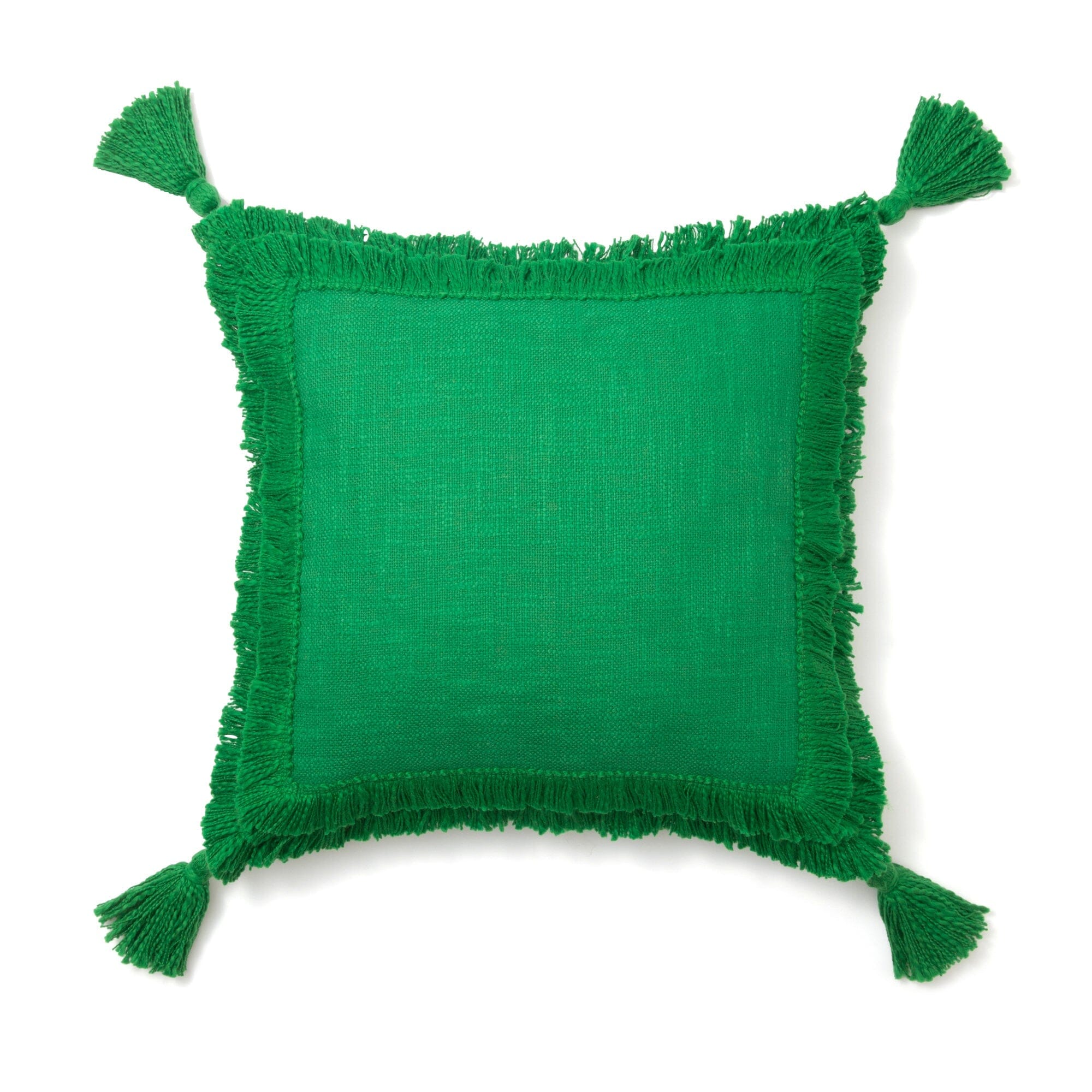 Bohemian Fringe Tassel Cushion Cover 18x18 Inches Green - Decorative Throw Pillow Case for Sofa, Bed, Living Room & Boho Home Decor
