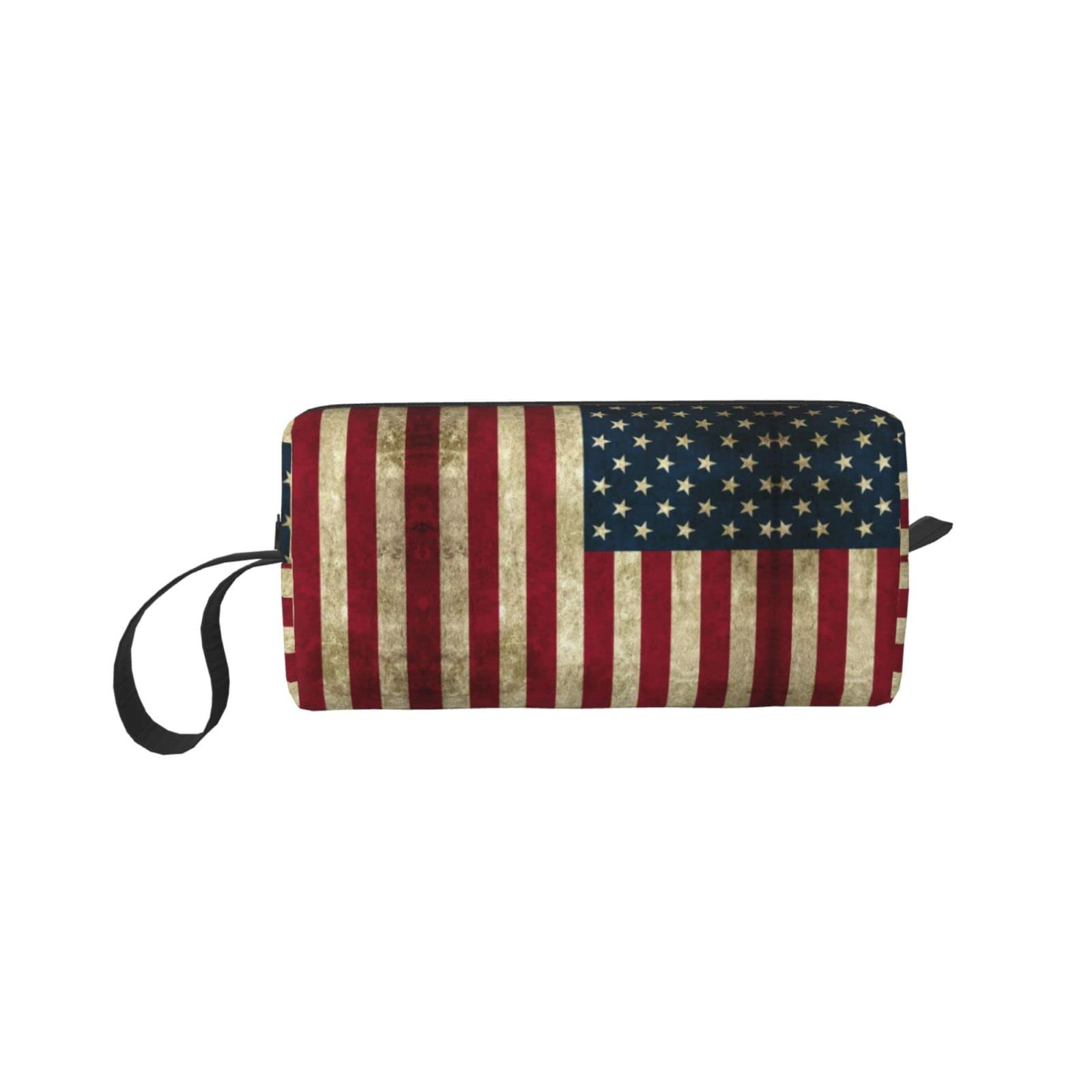 **Vintage American Flag Makeup Bag for Women - Waterproof Travel Cosmetic Pouch with Elegant Zipper - Perfect for Travel, Gym & Daily Essentials**