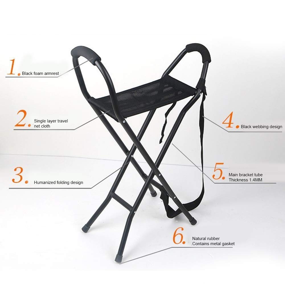 Foldable Cane Seat with Adjustable Height - Lightweight Walking Stick & Travel Stool for Seniors & Elderly - Perfect for Outdoor Activities, Hiking, Shopping & Daily Support