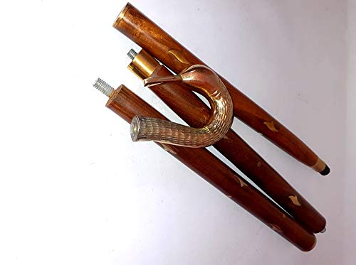 Victorian Style Wooden Folding Walking Cane with Solid Brass Handle - Adjustable Vintage Cane for Seniors & Mobility Support - Perfect for Outdoor Walks, Hiking & Fashion Accessory