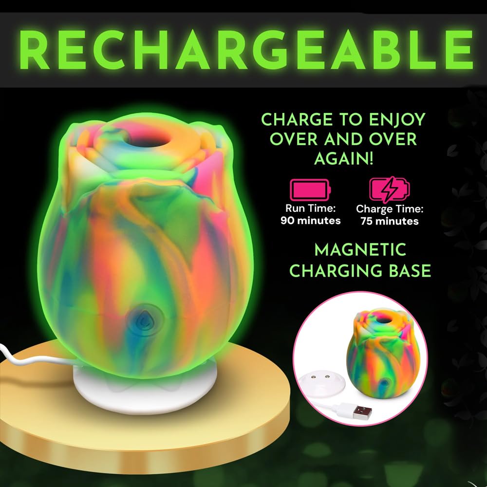 Premium Rose Massager & Clit Stimulator - Glow in The Dark Vibrating Sex Toy for Women, USA Made - Perfect for Solo Play & Couples Intimacy, Nipple Suction Vibe Enhancer
