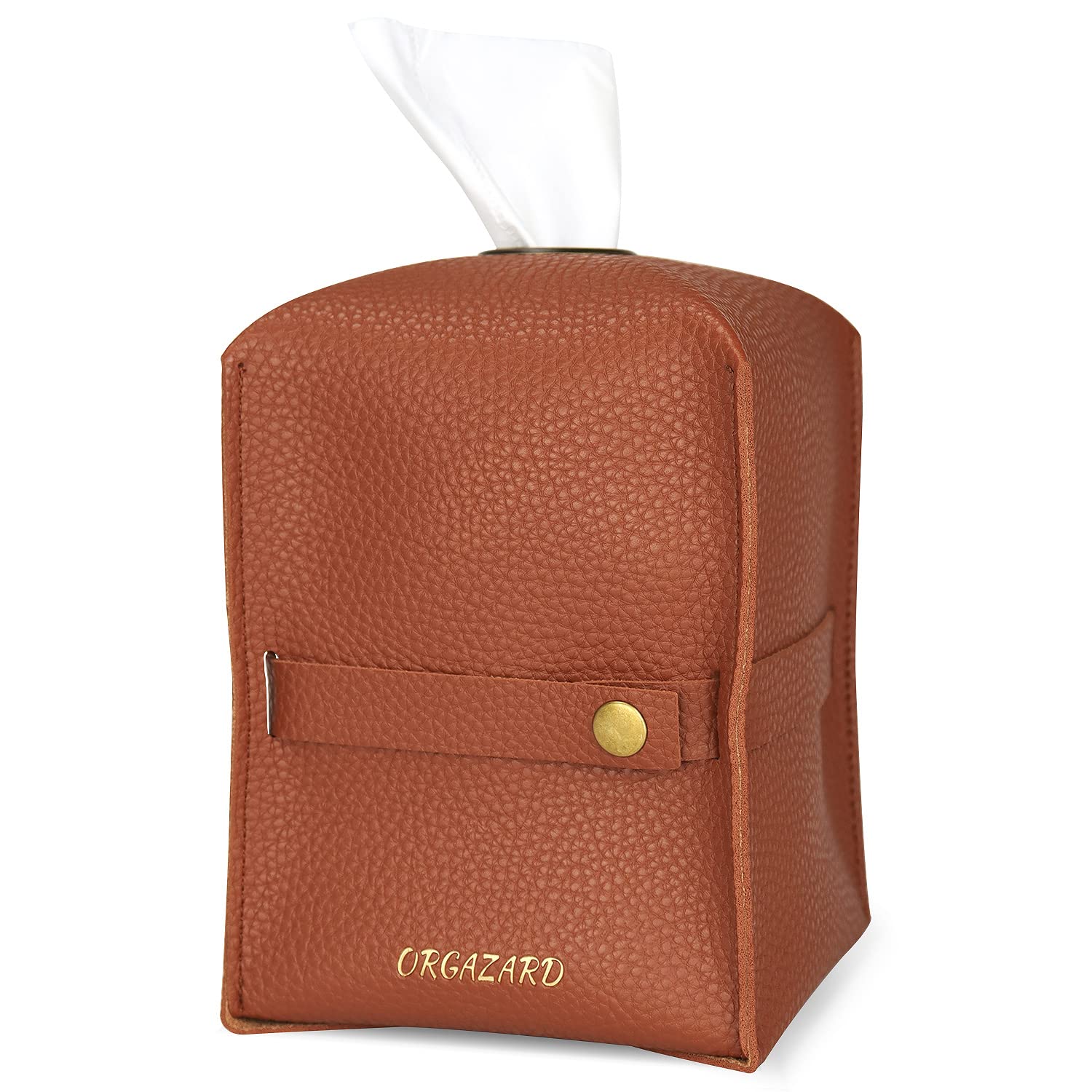 ORGAZARD Modern Cube Tissue Box Cover - 2 Layer PU Leather, Thickened & Decorative Square Tissue Holder - 5