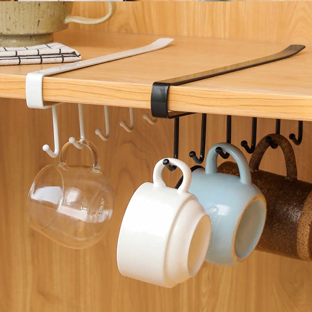 Kgeorix 6-Hook Under Shelf Cabinet Organizer - Space Saving Metal Rack for Coffee Mugs, Wine Glasses, Keys, Ties & Kitchen Utensils | Perfect for Pantry, Closet & Bathroom Storage Organization