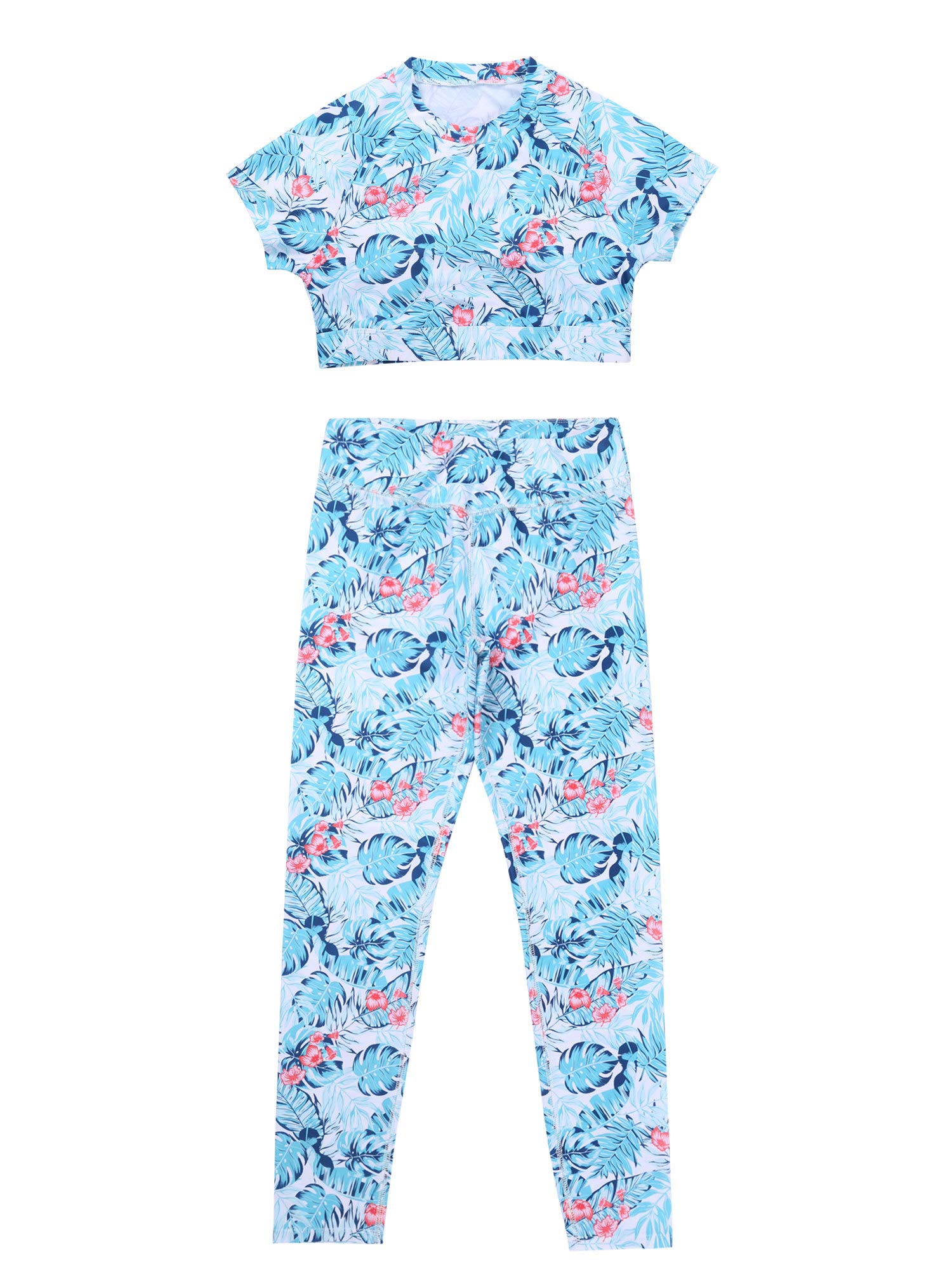 Moggemol Women's Athletic Outfits - Leaf Print Crop Top & Leggings Set for Yoga, Gymnastics, Running & Fitness | Comfortable Workout Clothes for Women | Gym, Home Exercise & Outdoor Sports