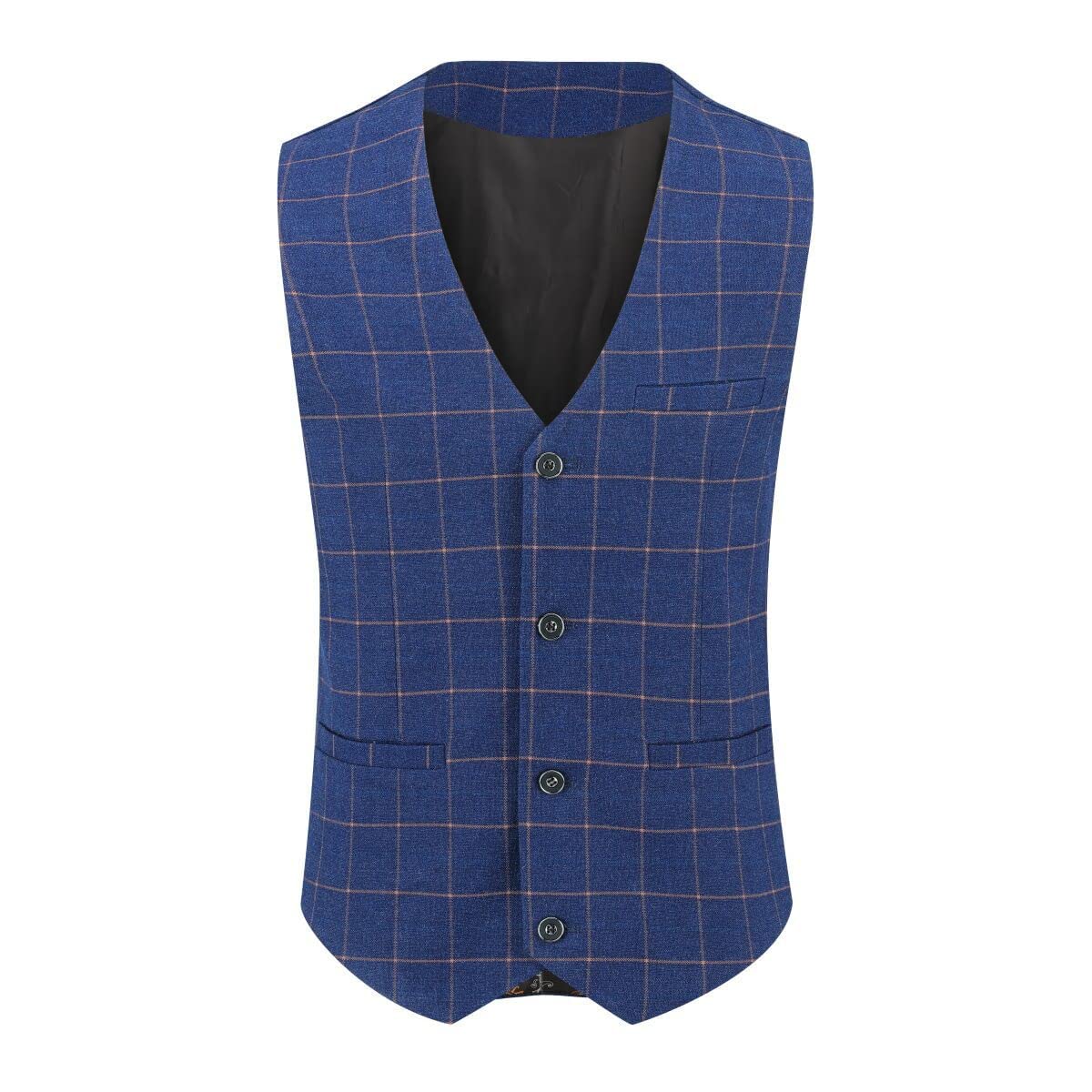 Men's Blue Slim Fit 3-Piece Checked Suit - Double Breasted Vintage Style Wedding, Business & Formal Occasion Outfit