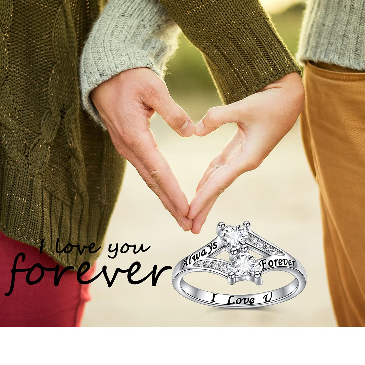 FLYOW 925 Sterling Silver Heart Ring - I Love You Always & Forever Jewelry for Women, Mom, Wife, Sister, Daughter | Perfect Engagement, Birthday, Anniversary Gift for Her | Elegant & Sentimental Present for Special Occasions