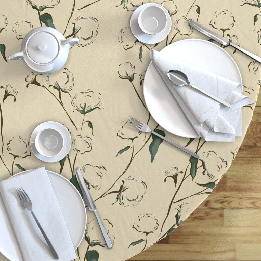 Custom Blue Floral Cotton Sateen Tablecloth 70