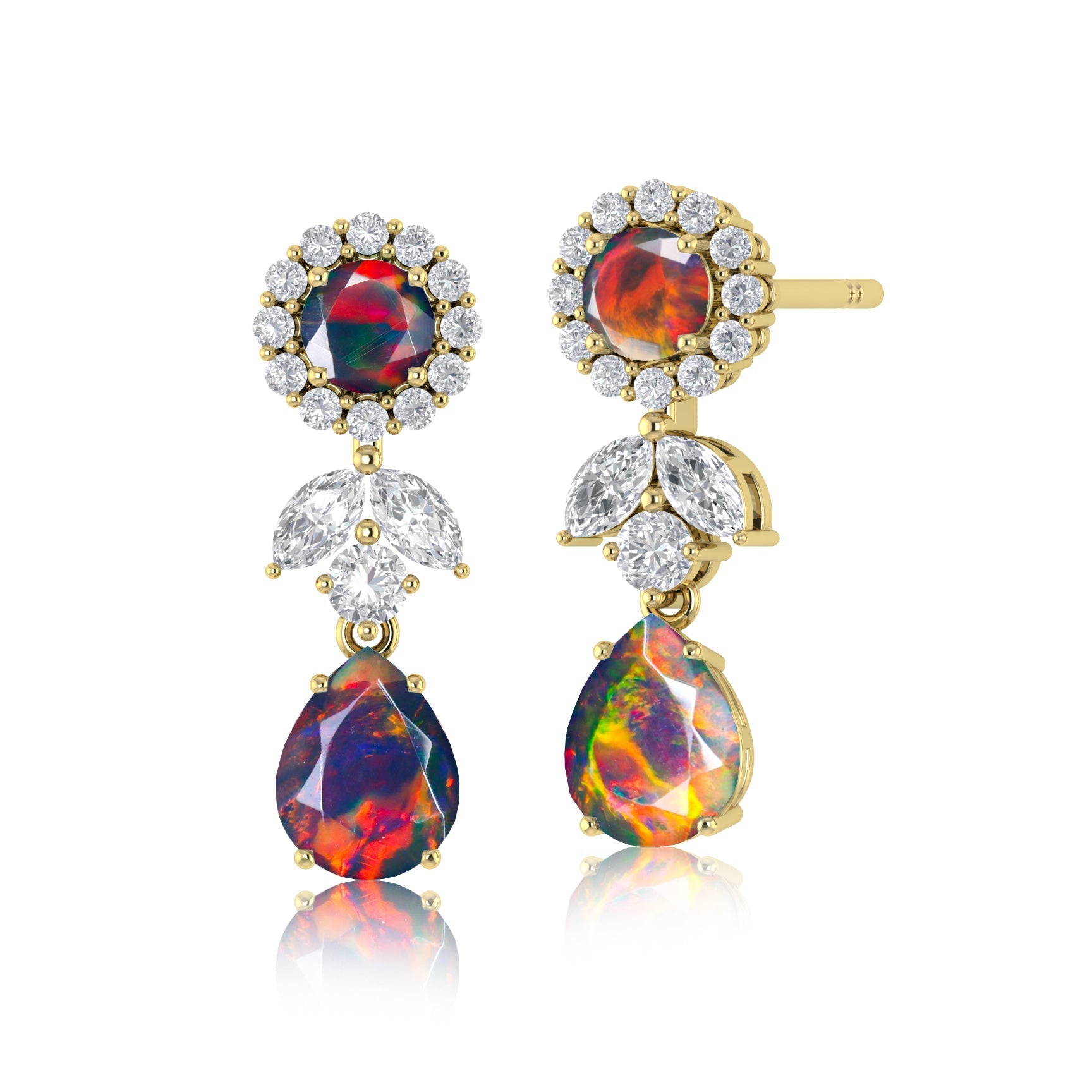 Blue Fire Dual Opal Drop and Stud Earrings for Women - Elegant Dangle and Stud Earrings Set - Perfect for Parties, Weddings & Everyday Wear