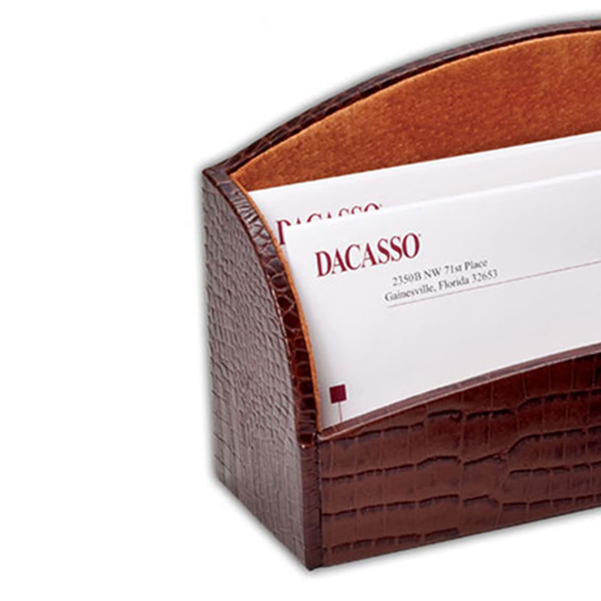 Dacasso Genuine Leather Letter Holder - Brown Crocodile Embossed Design for Office Desk Organizer | Perfect for Mail, Bills, and Documents Storage
