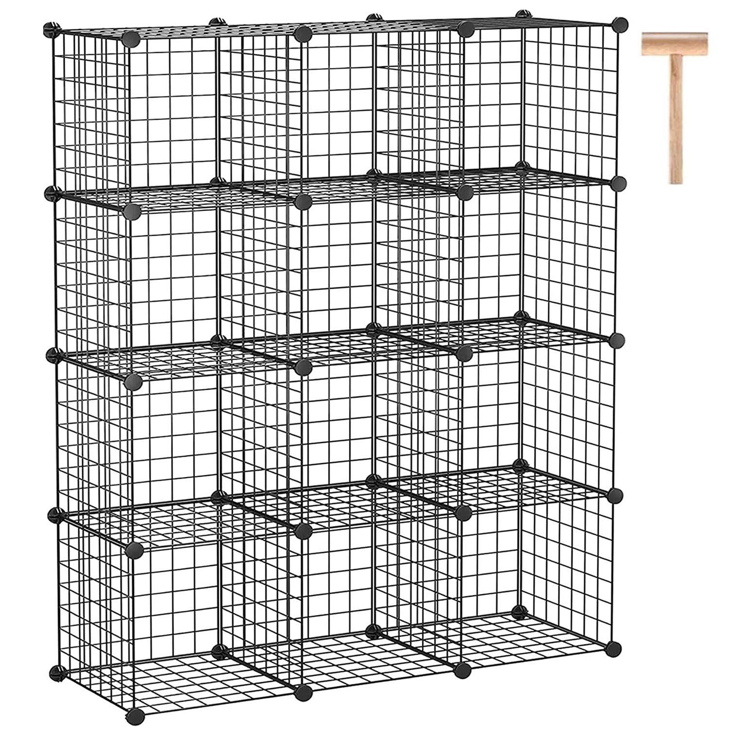 C&AHOME 12-Cube Metal Wire Storage Organizer - Modular Grid Shelving Unit for Bedroom, Office, Closet (36.6”L x 12.4”W x 48.4”H, Black) | Space-Saving Bookshelf & Cabinet Solution for Home Organization
