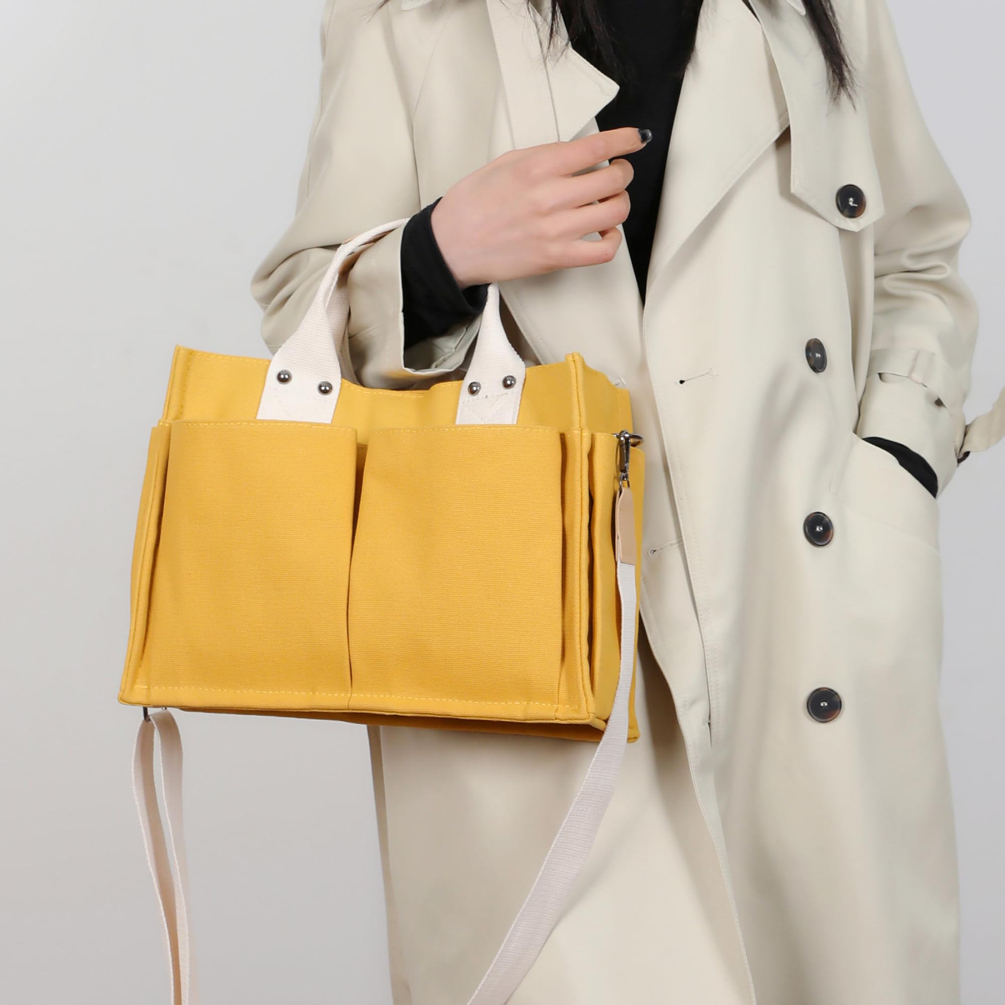 Stylish Women's Canvas Tote Bag with Multiple Pockets - Durable & Lightweight for Shopping, Beach, Work & Travel