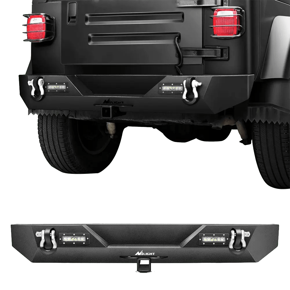 Jeep Wrangler TJ YJ Rear Bumper with Hitch Receiver & 40W LED Lights - Heavy Duty Rock Crawler Bumper for Off-Road Adventures (Fits 1987-2006 Models) - Perfect for Trail Riding, Camping & Off-Roading