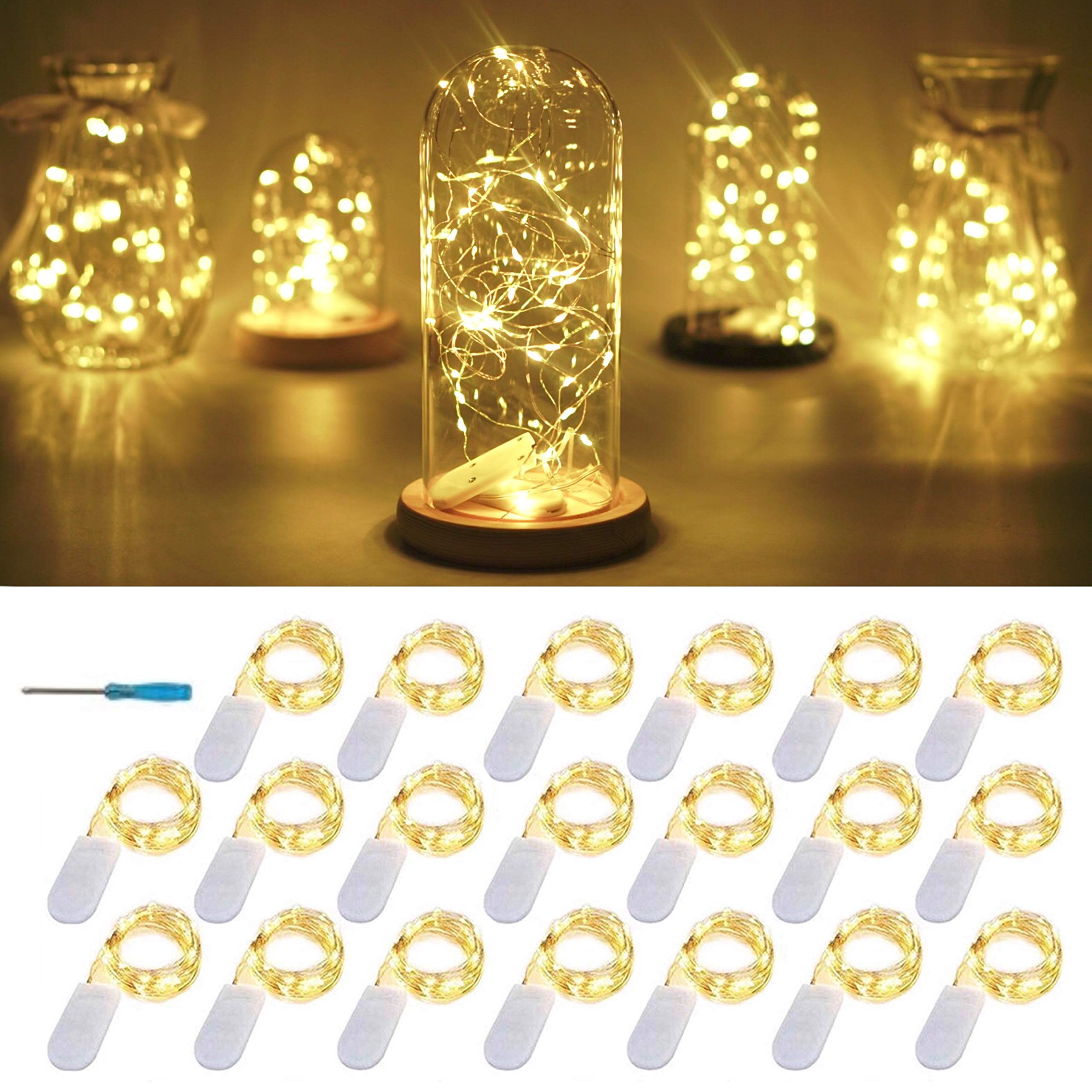 20 Pack Fairy String Lights - 6.6FT 20 LED Battery Operated Silver Copper Wire Starry Lights for DIY, Party, Christmas, Wedding, Easter Decor (Warm White) | Perfect for Bedroom, Garden, Patio & Holiday Decorations