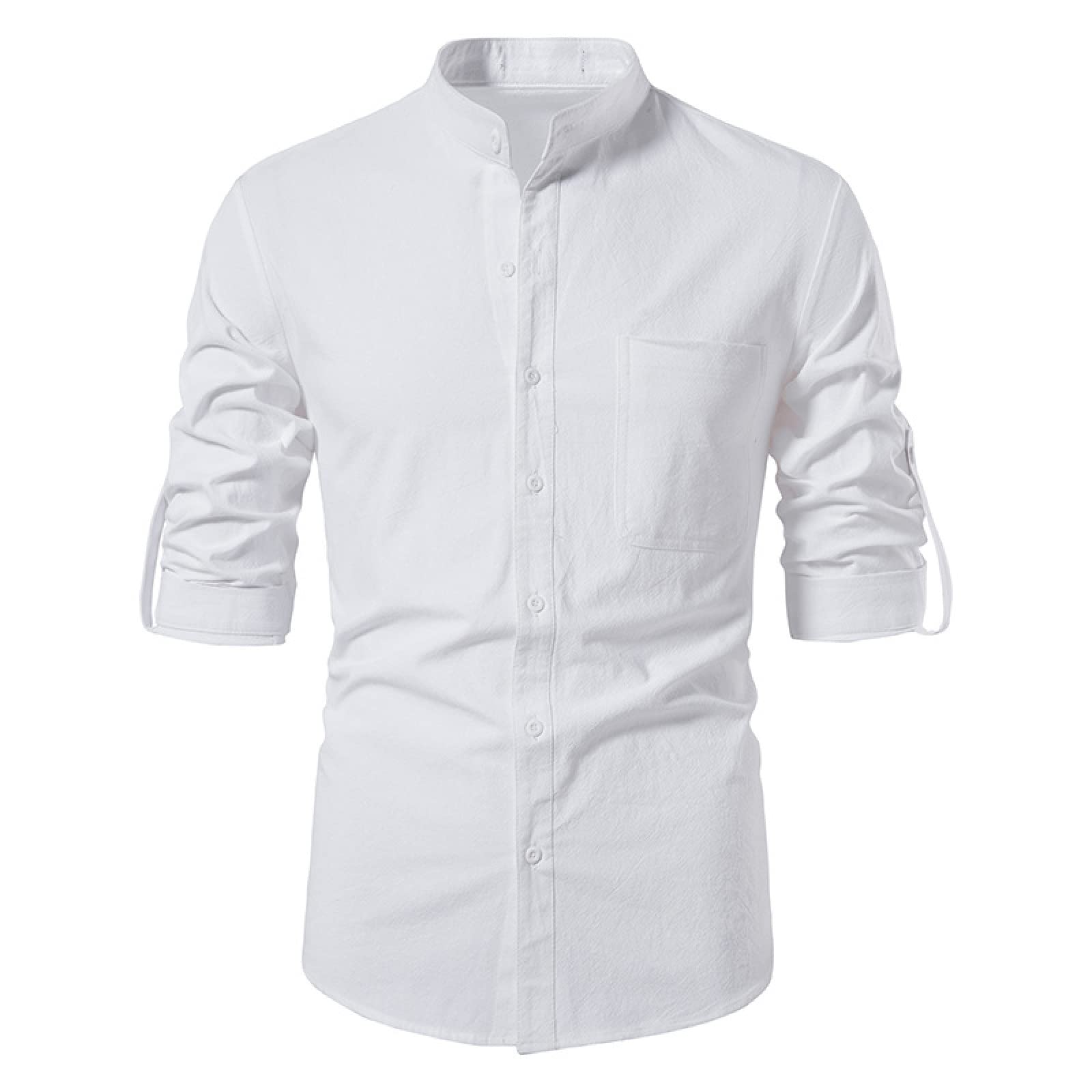 Men's Long Sleeve Casual Shirts - Breathable Summer Solid Color Stand Collar Tops for Work, Travel & Outdoor Activities