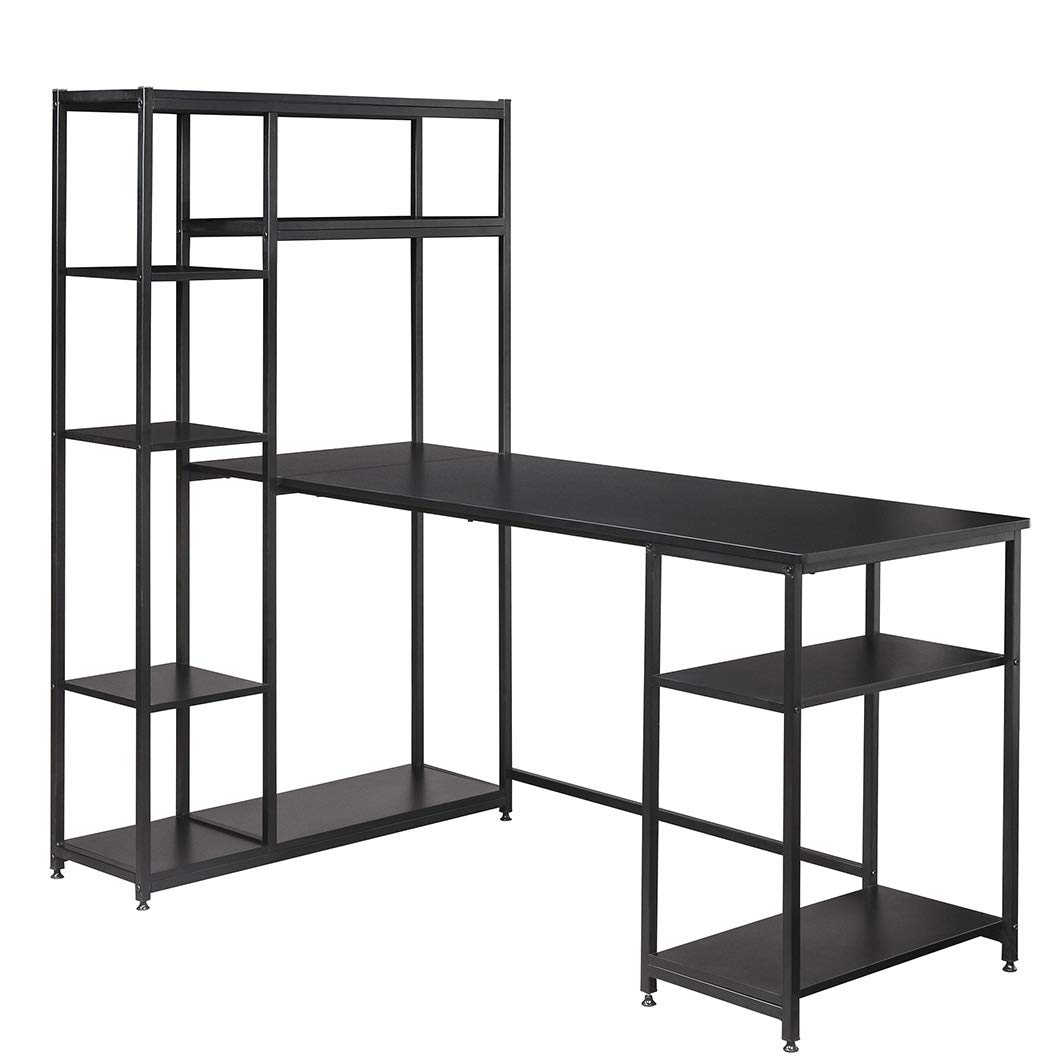 Modern Large Office Computer Desk with Bookshelf & Storage Shelves - Spacious Home Office Desk for Work & Study - Perfect for Small Spaces & Remote Work