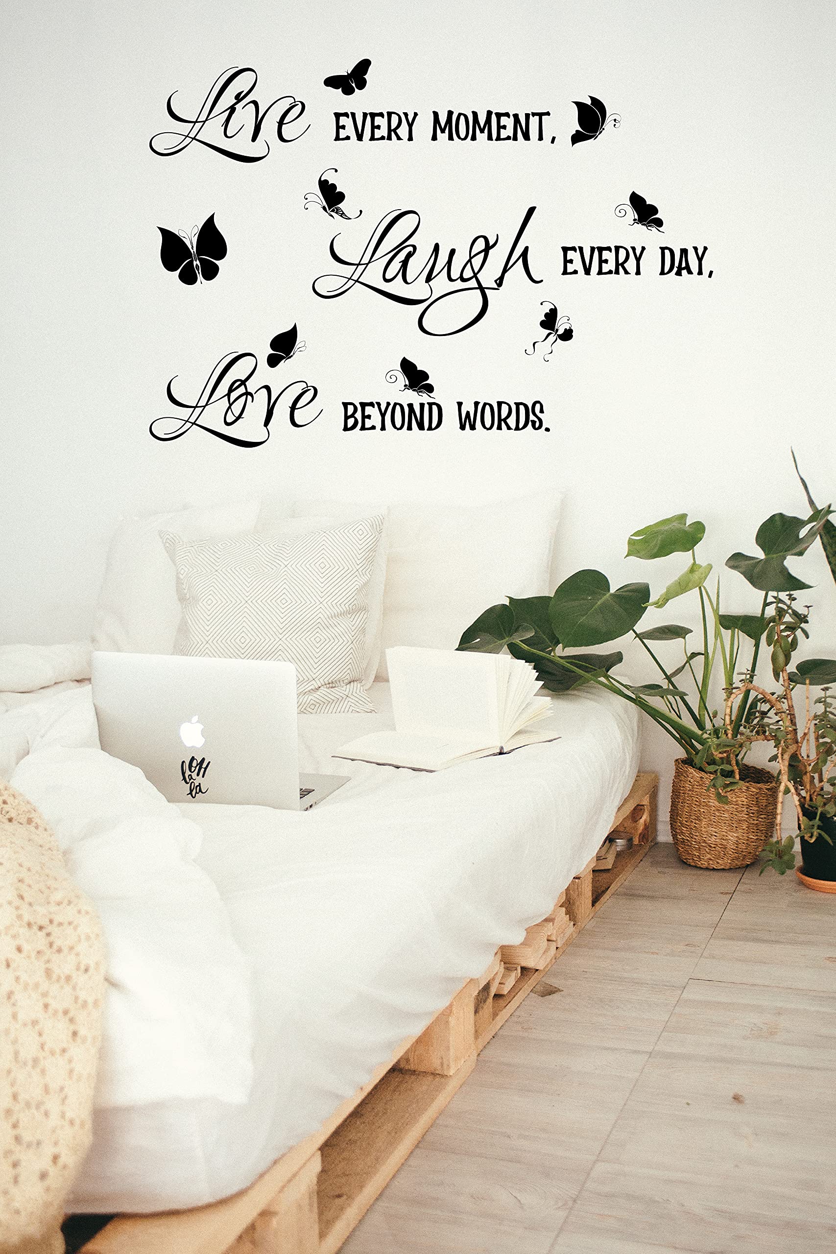 Live Every Moment - Laugh Every Day - Love Beyond Words - Motivational Wall Decals & Inspirational Quotes Stickers for Home, Office, Nursery Decor - Self-Adhesive Vinyl Wall Art