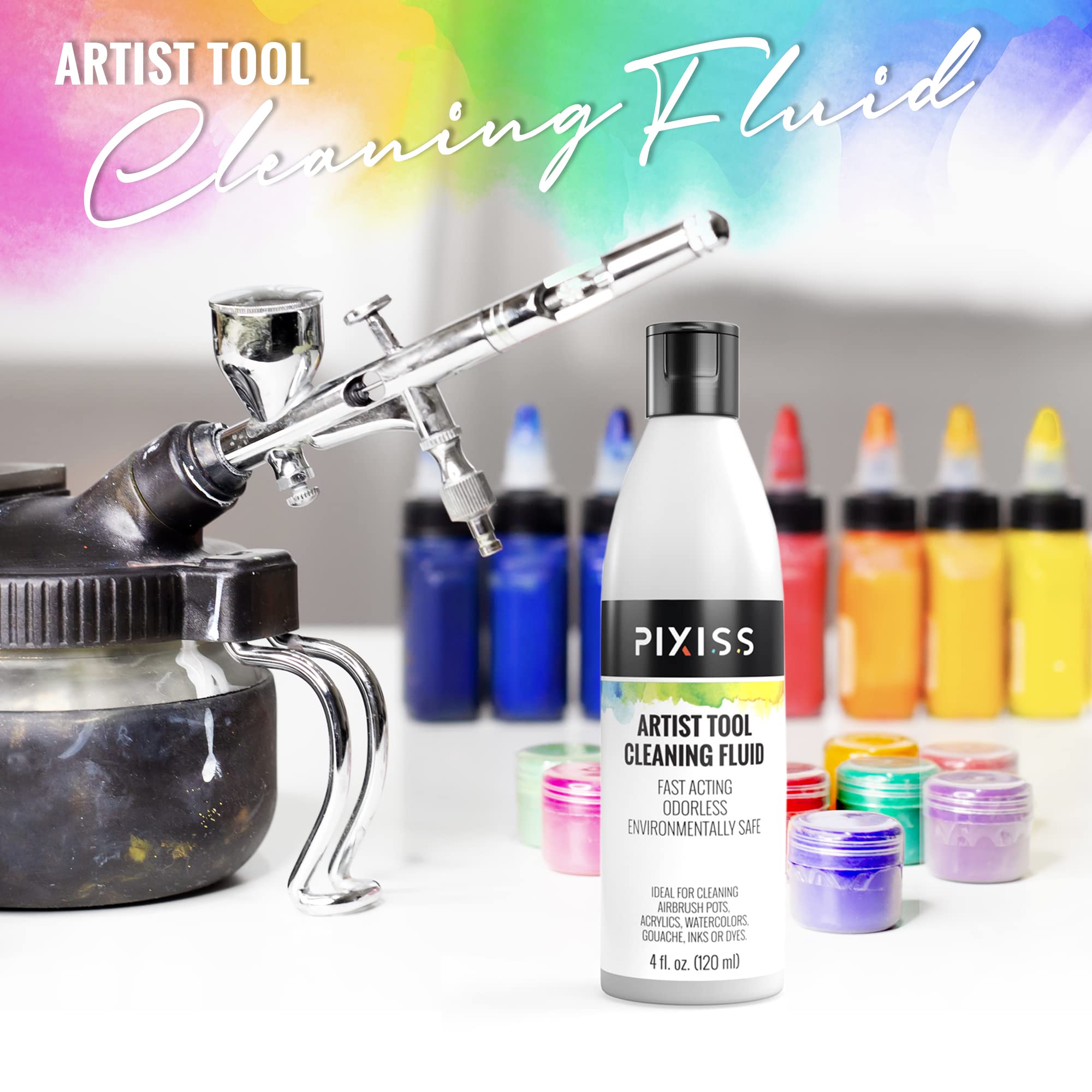Pixiss Paint Brush Cleaner Basin - Professional Brush Rinser & Holder for Acrylic Painting with 4oz Cleaning Solution & 10 Brushes - Perfect for Artists, Hobbyists & DIY Projects