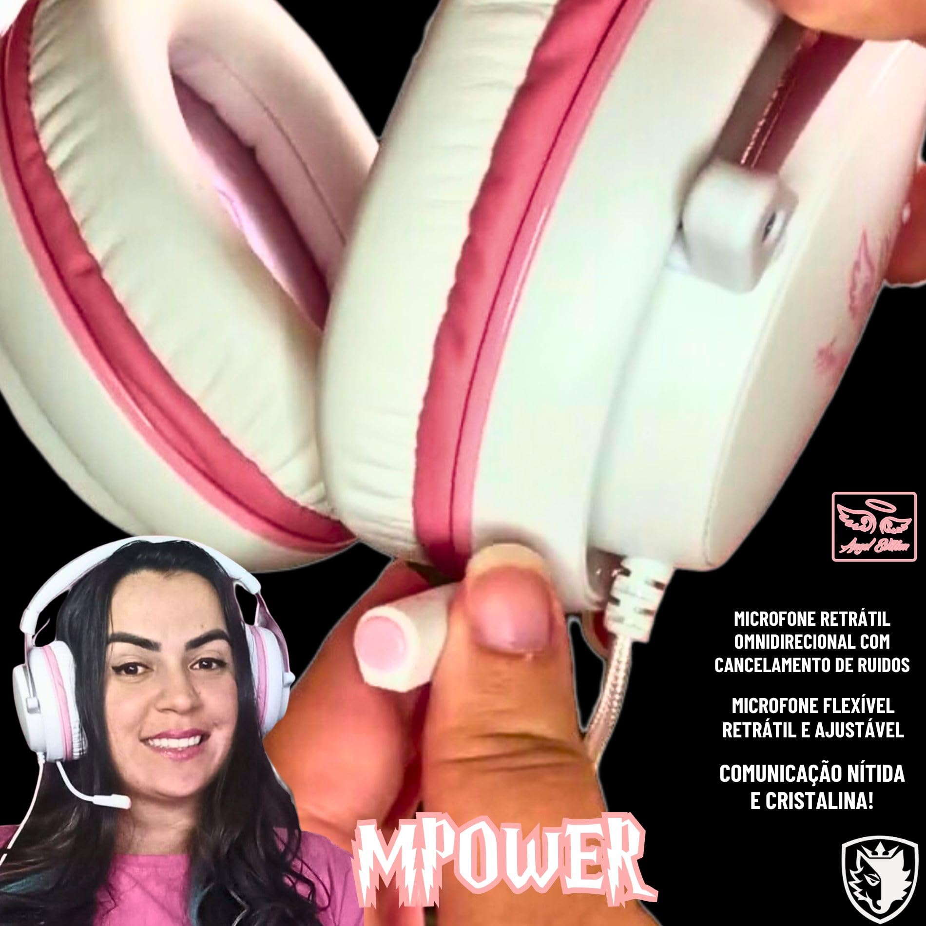 SADES MPOWER Stereo Gaming Headset with Noise Cancelling - Over Ear Headphones with Retractable Mic for PS4, PC, Mobile, Laptop & Nintendo Switch - Soft Memory Earmuffs (Angel Edition) - Perfect for Gaming, Streaming & Online Meetings