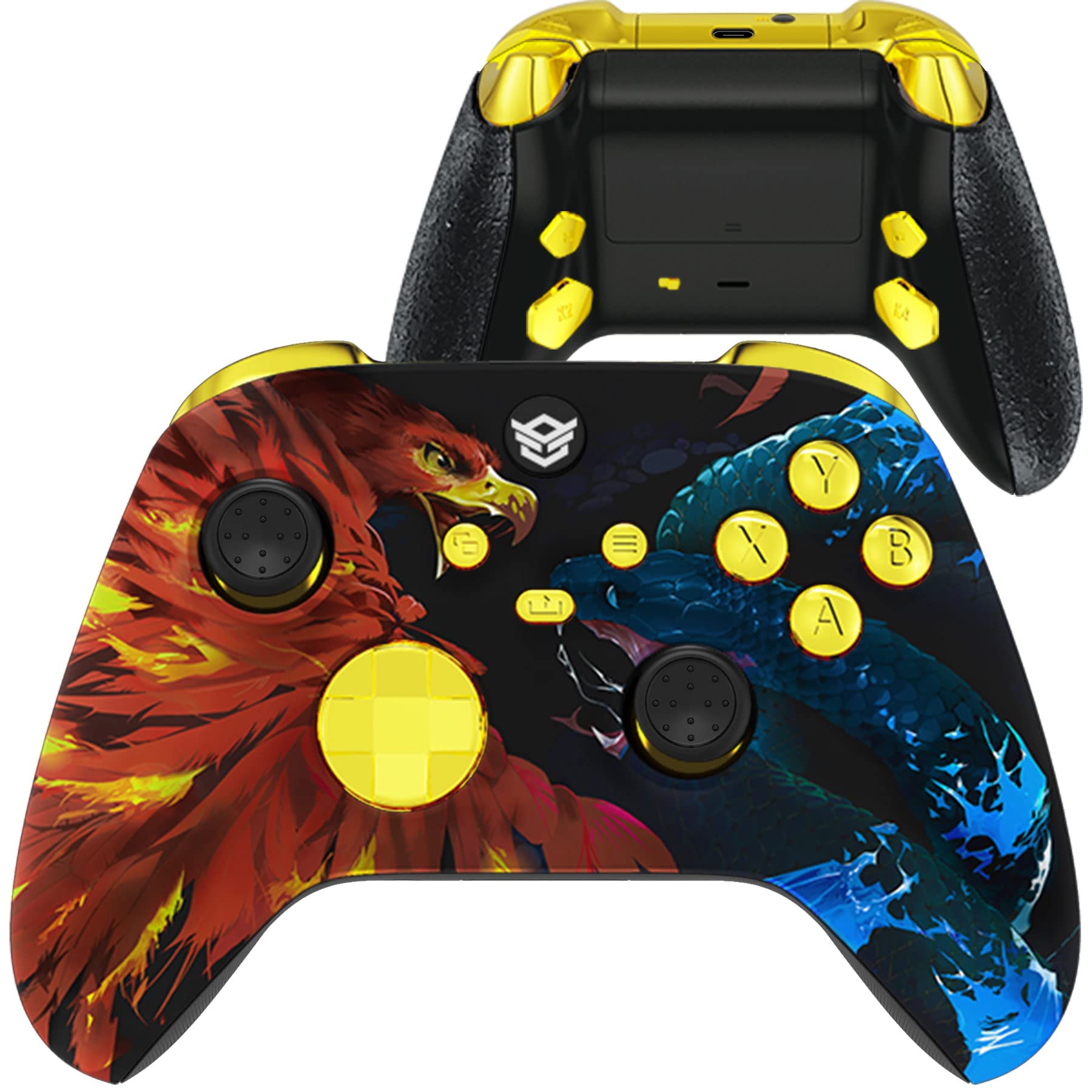 HexGaming ADVANCE 4 Pro Controller for Xbox Series X - Remappable Buttons, Interchangeable Thumbsticks, Fast Shot Trigger - Fire Eagle vs Ice Snake Edition - Perfect for Competitive Gaming & FPS Esports