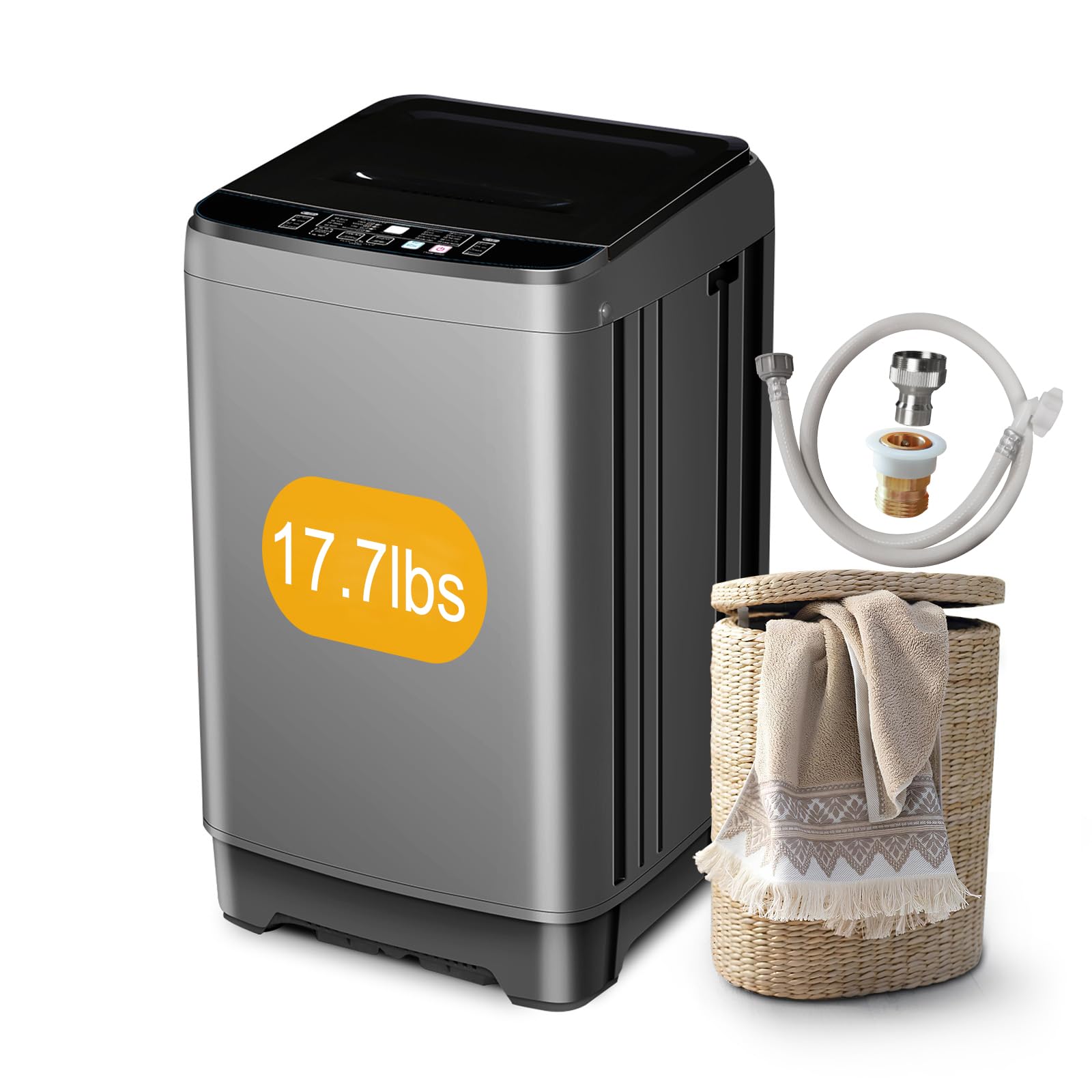 17.7lbs Full-Automatic Portable Washing Machine - 10 Programs, Compact Washer for Apartments, Dorms, RVs & Small Spaces (Grey) - Perfect for Laundry in Tight Spaces & On-the-Go